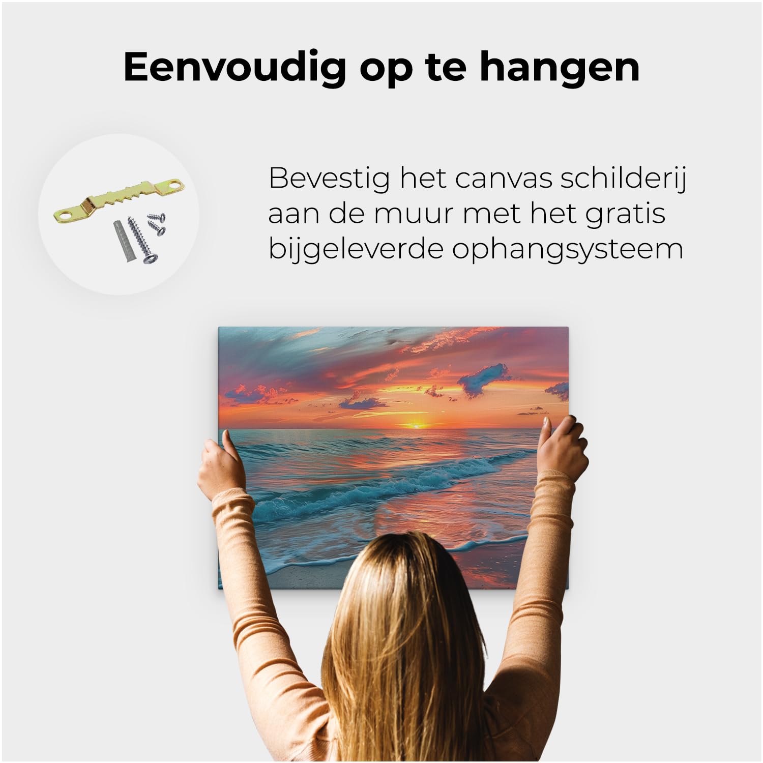 Artaza Leinwand Bilder Sonnenuntergang Meer - 80x60 cm - Wanddeko Deko Wohnzimmer - Wandbilder Strand Deko - Maritime Deko Badezimmer - Orange