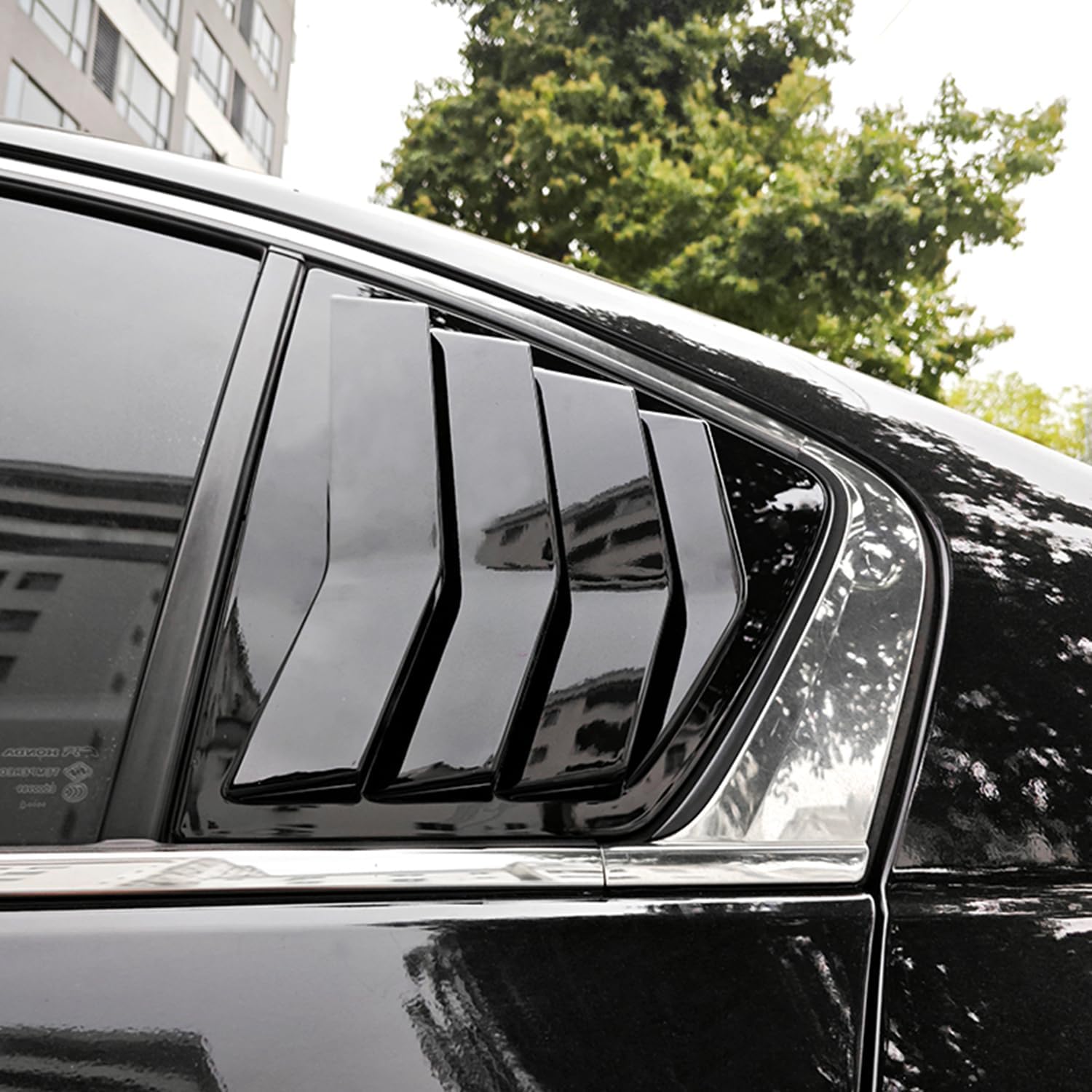 Kurtz Rear Side Window Louvers for 9th Gen Honda Accord Sedan 2013 2014 2015 2016 2017 Air Vent Scoop Shades Cover Blinds Trim Sport Accessories ABS Bright Black 2PCS