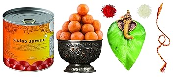 Trust n Relish by Feastive Celebrations Gulab Jamun Tin (500 Grams) with Mauli, Roli and Chawal for Bhai Dooj Tikka | Indian Mithai | Diwali Sweets | Bhai Dooj Gifts