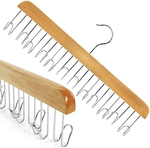 Miniatura 6 de HANGERWORLD Percha de madera para cinturón para armario con 12 ganchos, organizador de joyas, corbata y cinturón