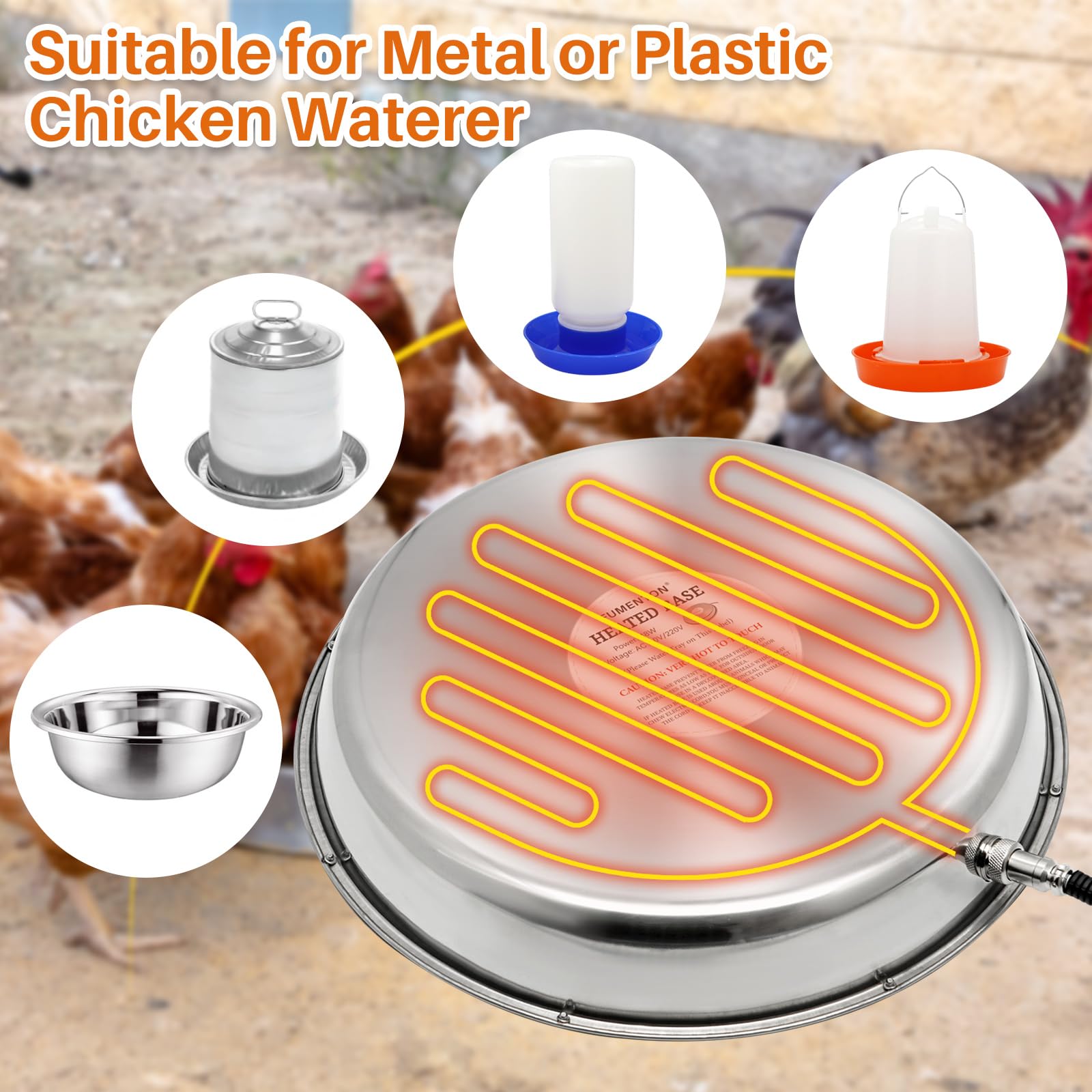 30cm Heizplatte für Geflügeltränke 55W Metal Hühnertränke Beheizte Basis Tränkenwärmer Geflügel mit Digital Temperturregler und Timer für Hühnerstall Farm (30cm)