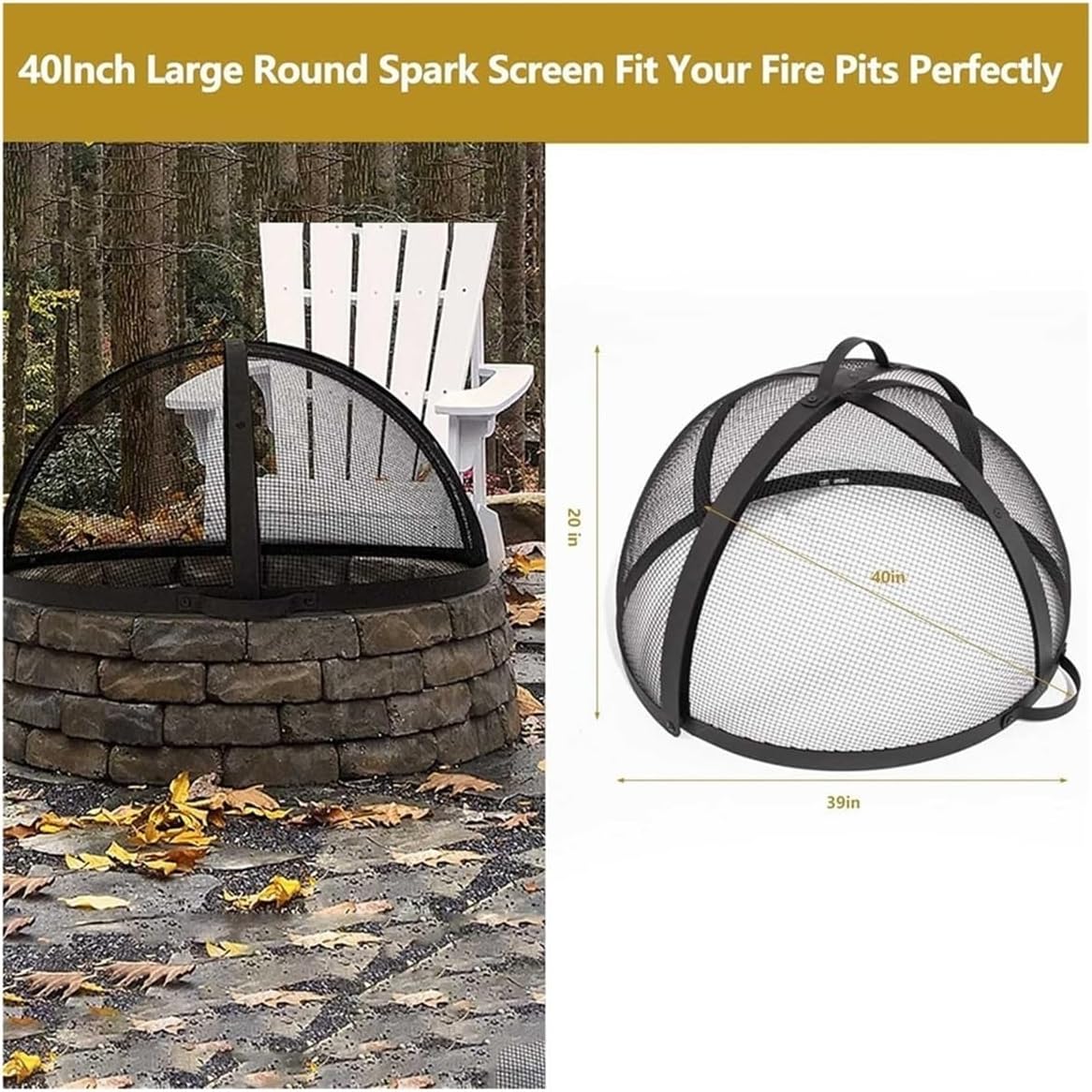 40-inch Large Circular Fire Pit Spark Protector | Heavy Duty Mesh Cover with Easy Handle | Rust-Proof for Outdoor Backyards and Camping