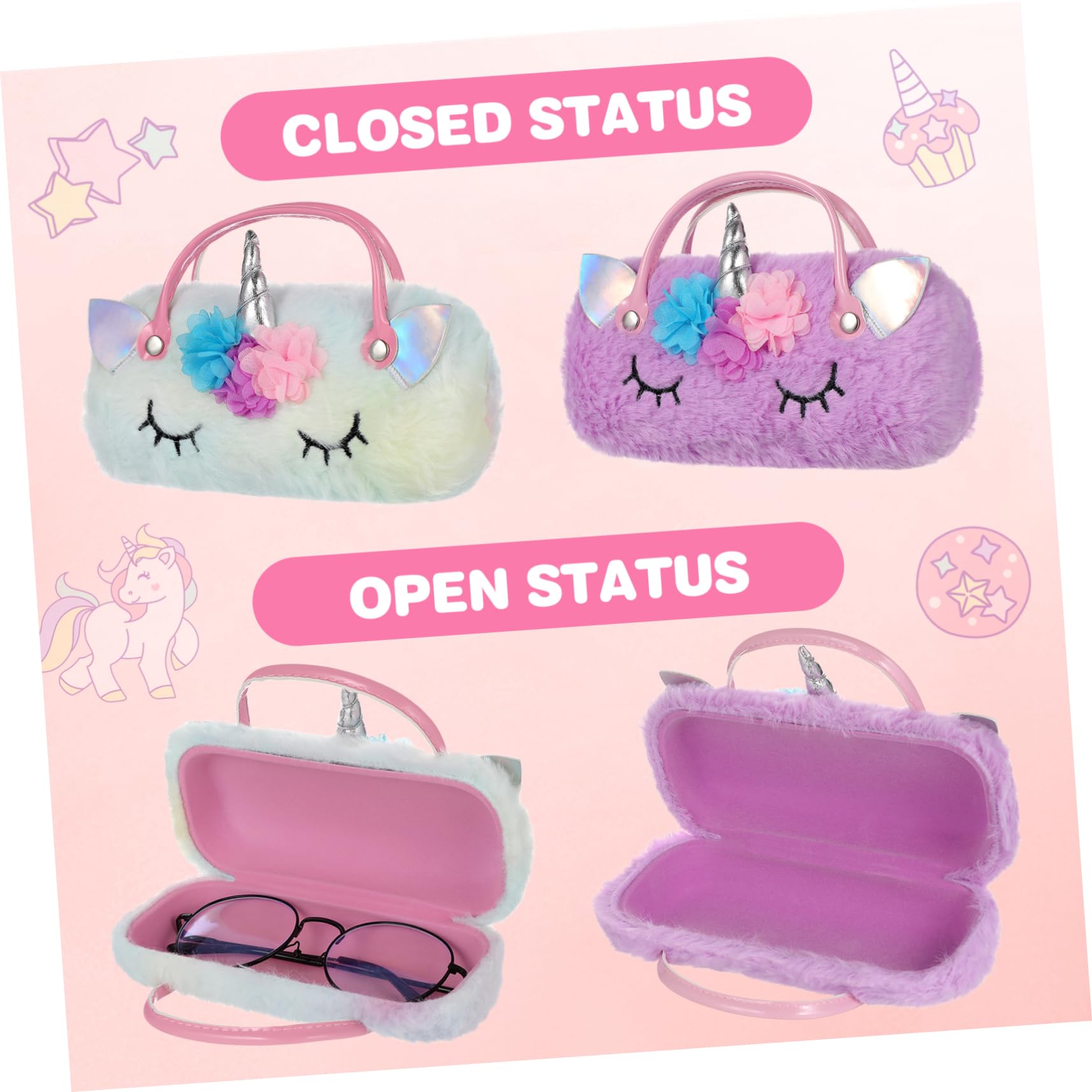 BESPORTBLE Custodia per Occhiali Unicorno Portatile 2 Pezzi Microfibra | Peluche Pu, per Lettura e Sole, Uso Quotidiano e Viaggio, Semplice e Fashion