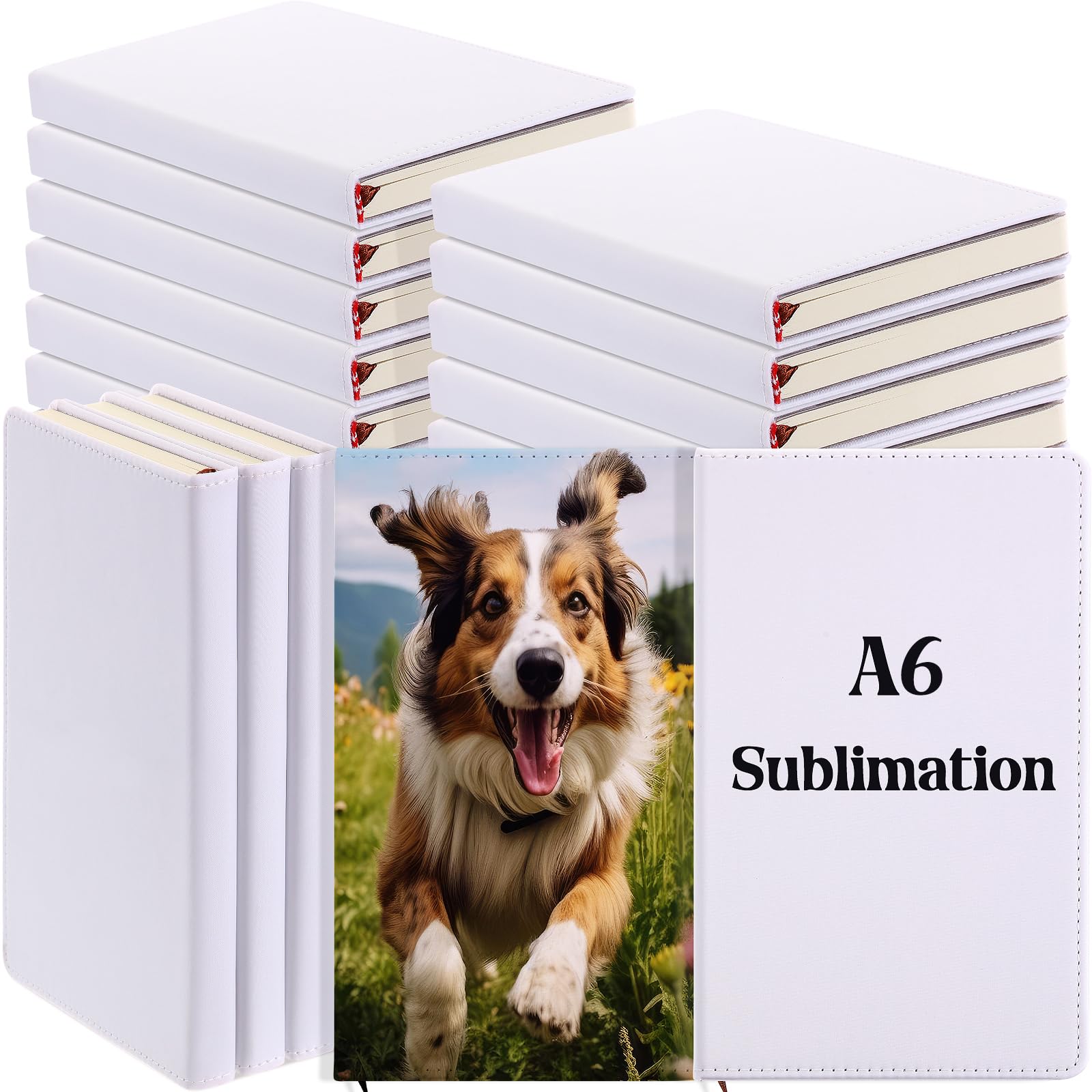 Jetec 50 Pcs Sublimation Notebook Blank A6 160 Pages Sublimation Journal Blank Thick Faux Leather Notebooks Hardcover Notepad for DIY Craft Gift