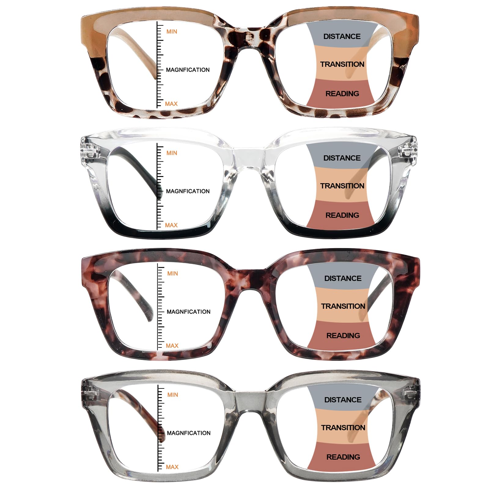 Photo 1 of ZONLON 4 Pack Progressive Multifocus Reading Glasses for Women Stylish Blue Light Blocking Computer Readers (4 Mix C5, 2.25)