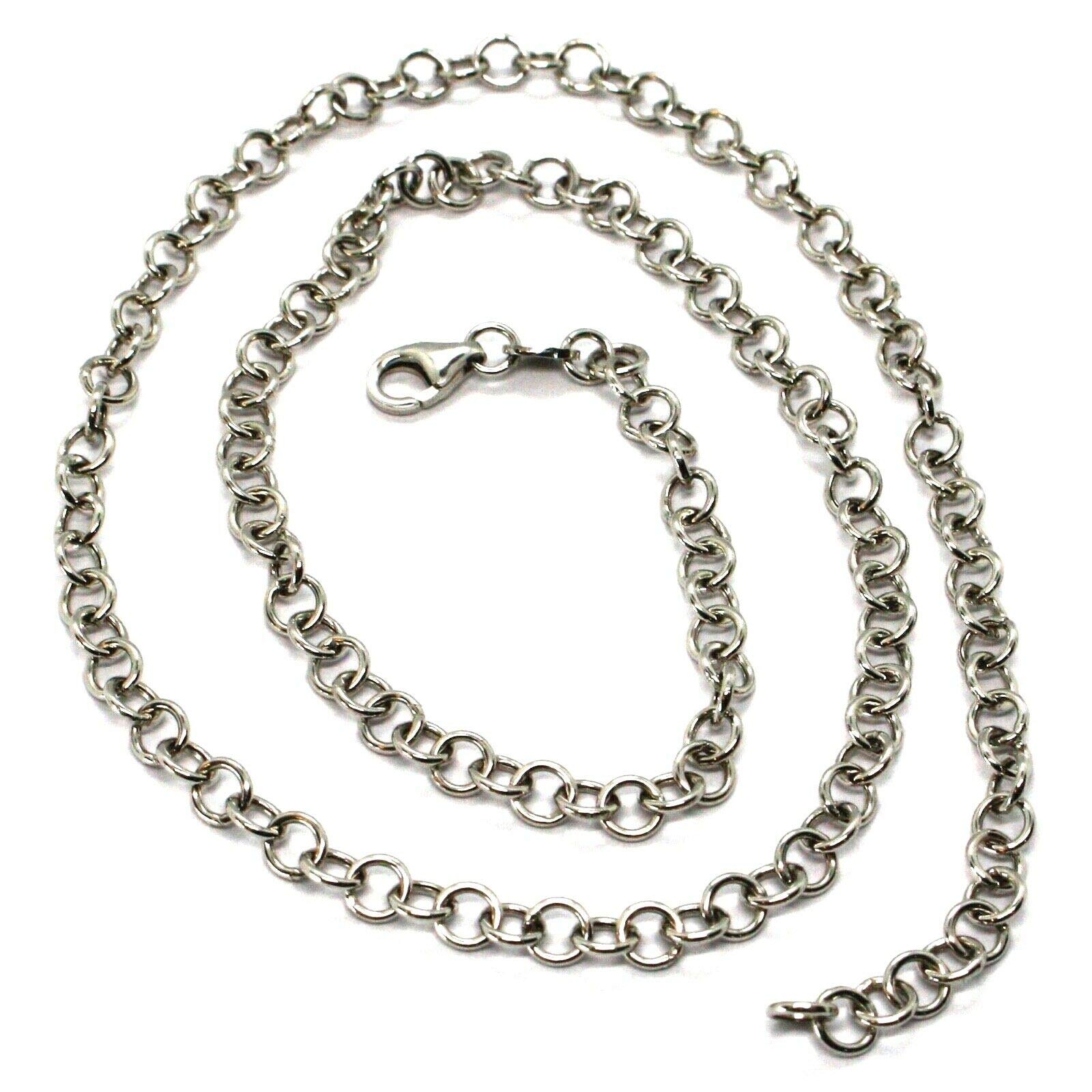 Chaîne en or blanc 18 carats 750, maille rolo à maillons fins diamètre 4 mm, longueur 50 cm, fabriqué en Italie