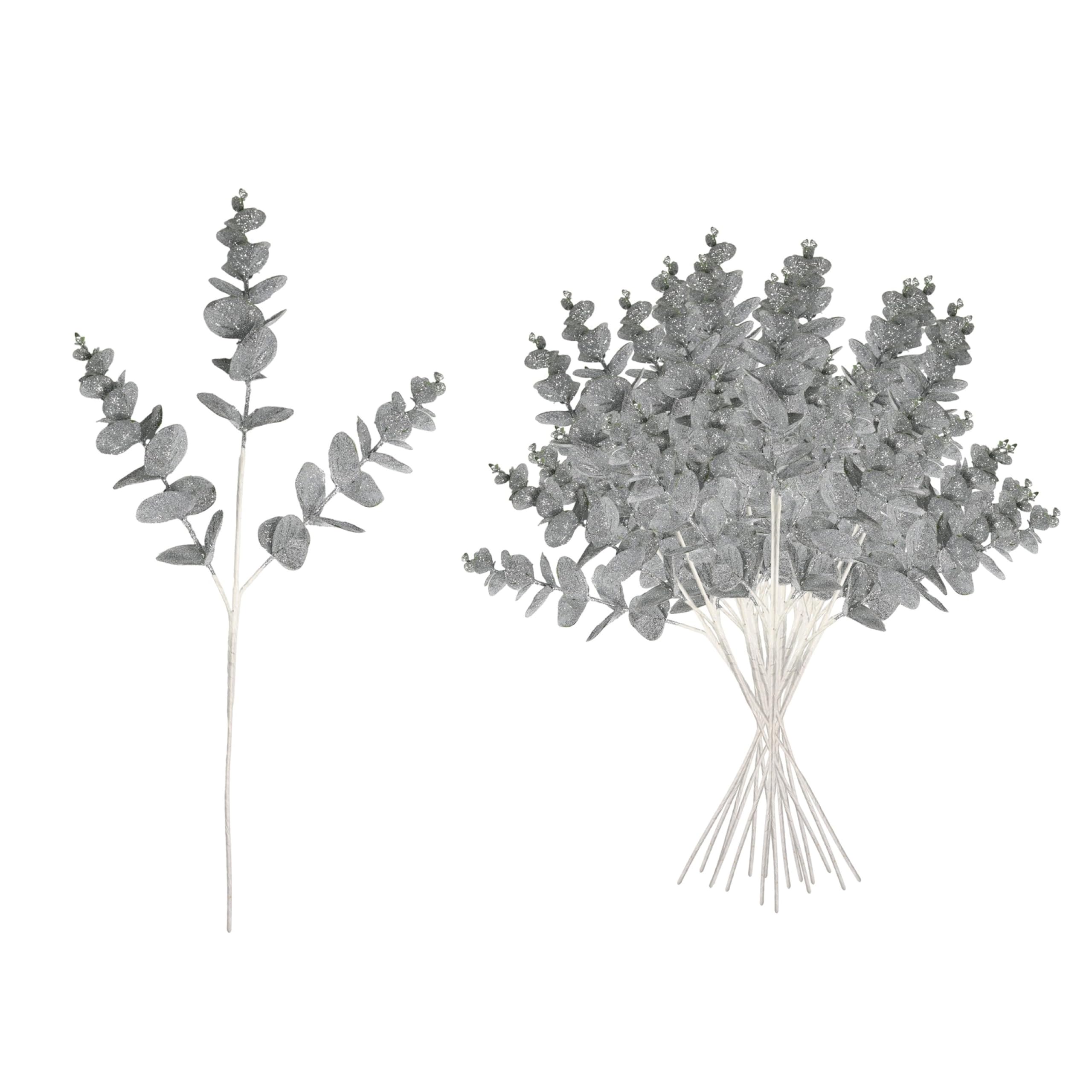 SHATCHI Christmas Tree Eucalyptus Stems, Artificial Picks 55cm Silver 18Pcs