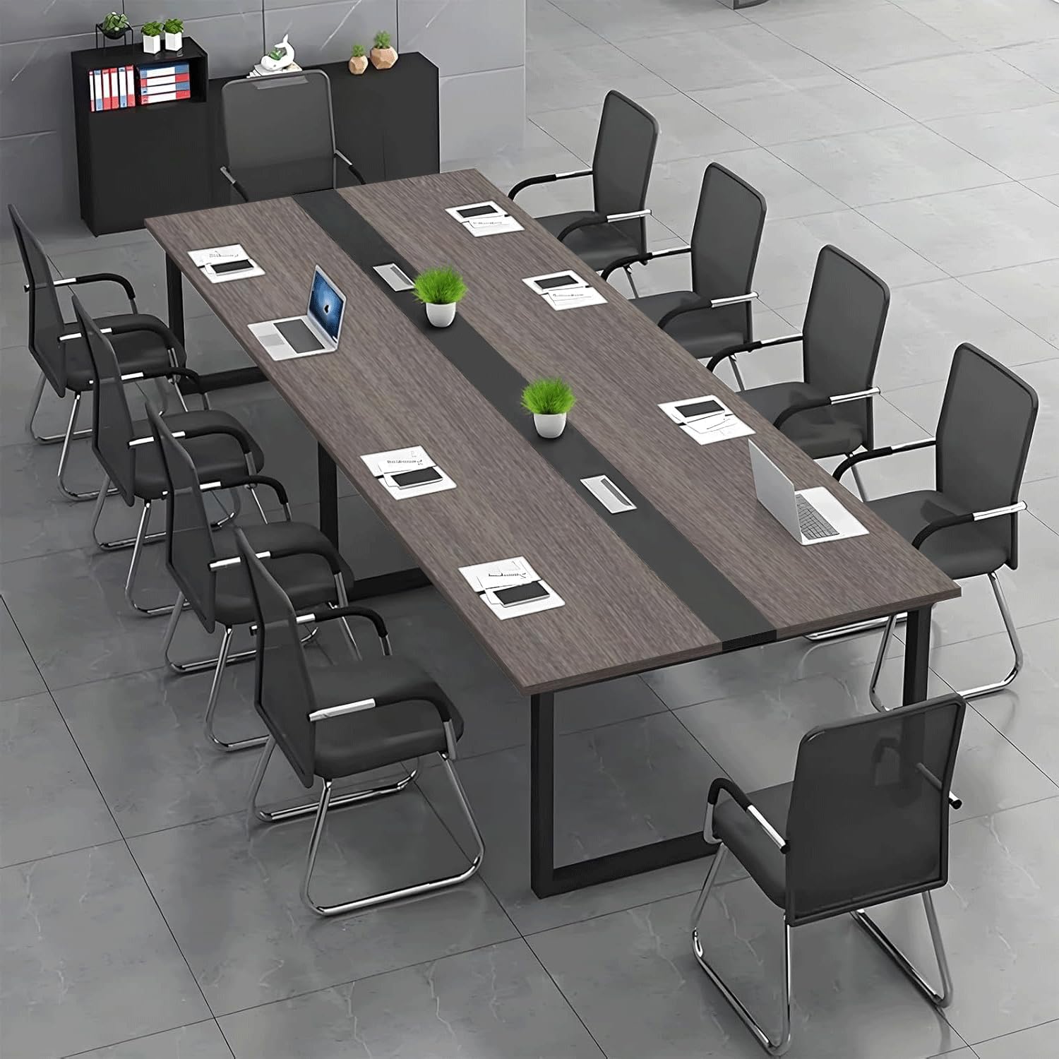 Grande Table de réunion – Bureau conférence pour 6 à 12 Personnes – Design Bois élégant – Installation Simple – Idéale pour Bureau, coworking, séminaires, écoles – (Chaises Non incluses)