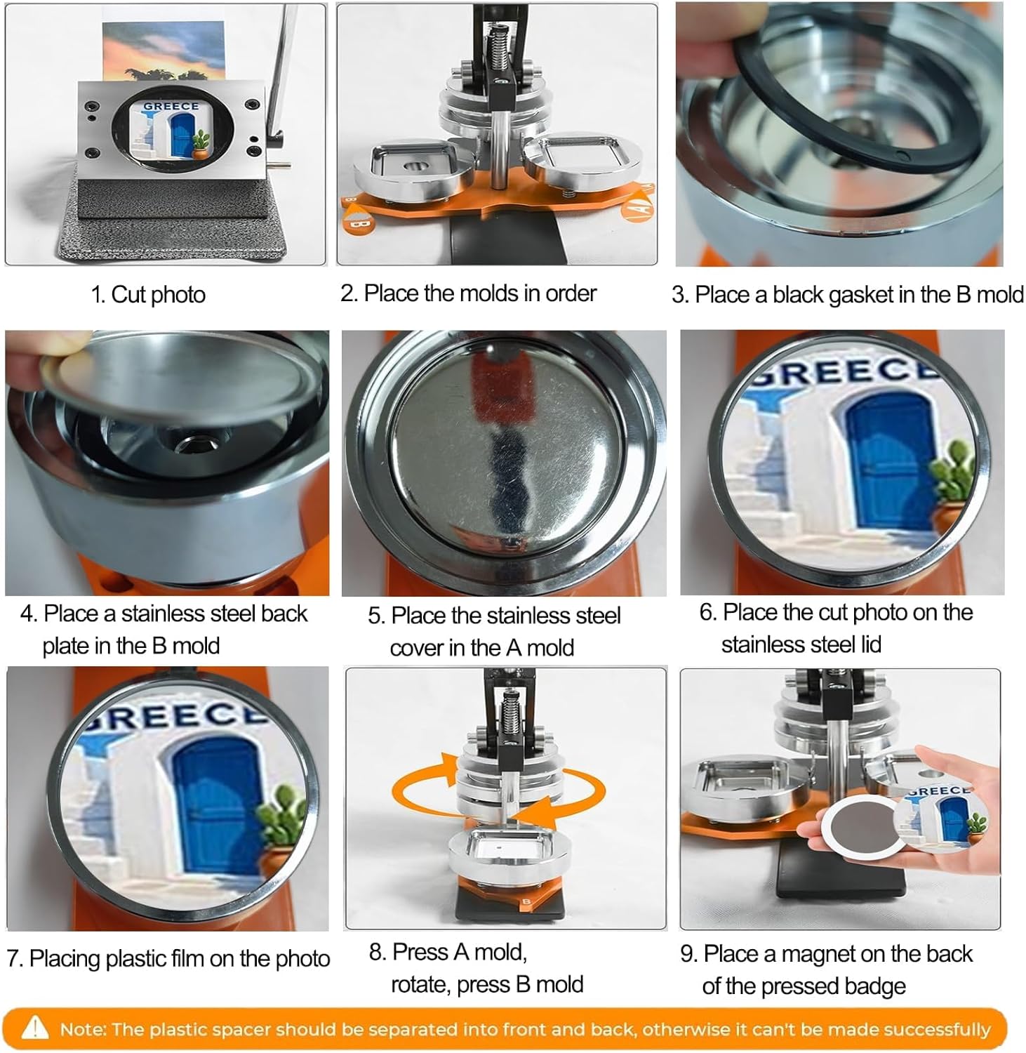 Magnet Maker Machine, Round Badge Pin Button Presser with Paper Cutter + 100 Sets Magnets Making Supplies + 100 Sets Badge Making Supplies + 100pcs Photo Paper 1.46x1.46in/37x37mm