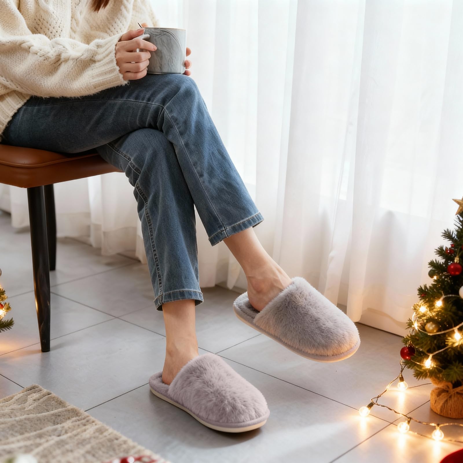 Coswind Pantofole Donna Uomo Invernali Ciabatte Pelose Peluche Calde with Memory Foam Imbottite Casa Antiscivolo Mocassino Scarpe Morbide Comode Unisex Eleganti