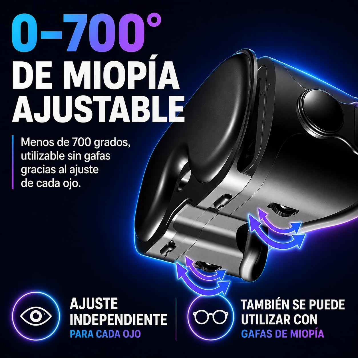 Gafas VR para Móvil con Mando - Gafas de Realidad Virtual 3D Ajustables (Miopía 0-700°) y Protección Facial Anti-Luz Azul - Compatible Android/iOS (5-7") - Regalo Ideal para Niños, Hombres y Mujeres