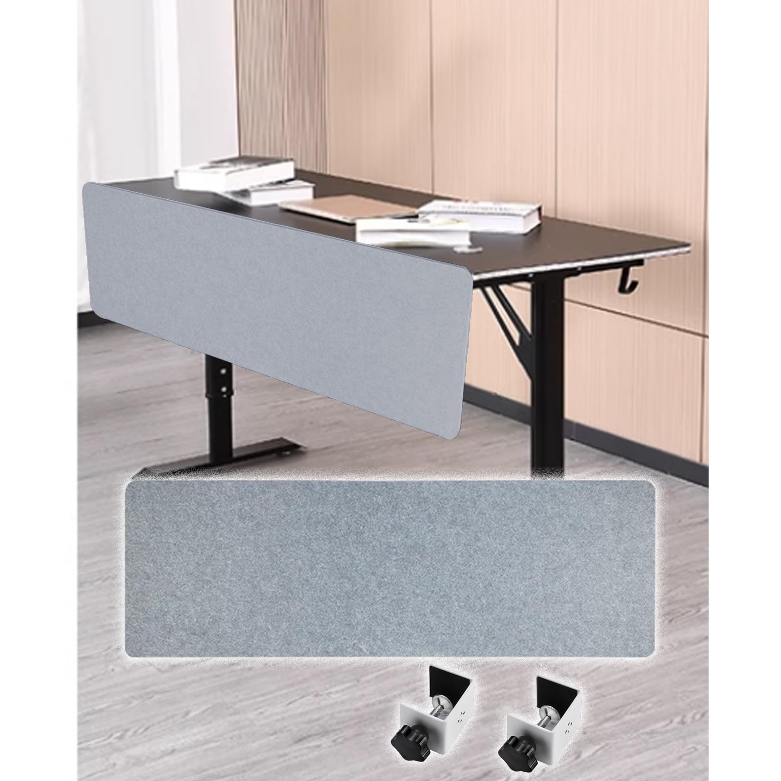 GJZQDKX Privacy Desk Divider Panel Acoustic Office Cubicle Dividers Clamp-On Room Partitions Easy Assembly Grey 23.6" to 55" Adjustable Sizes H-15.7" L-47.2"