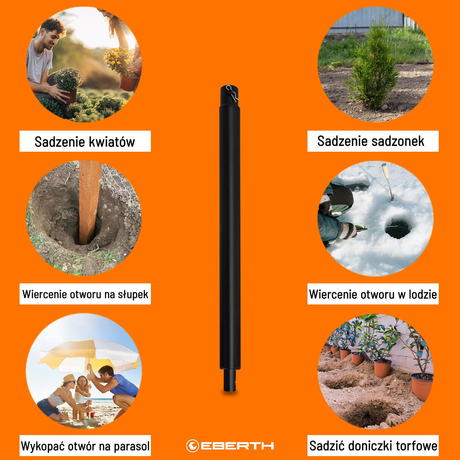 EBERTH Przedłużenie wiertła do wiertnic ziemnych, wierteł ogrodowych, stali, długość 400 mm, średnica mocowania 20 mm, lakierowane na czarno, nierdzewne, połączenie wtykowe z bolcem zabezpieczającym