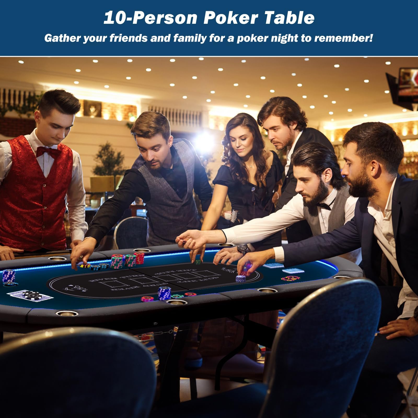 Tavolo da poker, pieghevole da 213 cm, professionale, con feltro di grado casinò e portabicchieri in acciaio, per Texas Hold'em e Blackjack, nessun montaggio richiesto