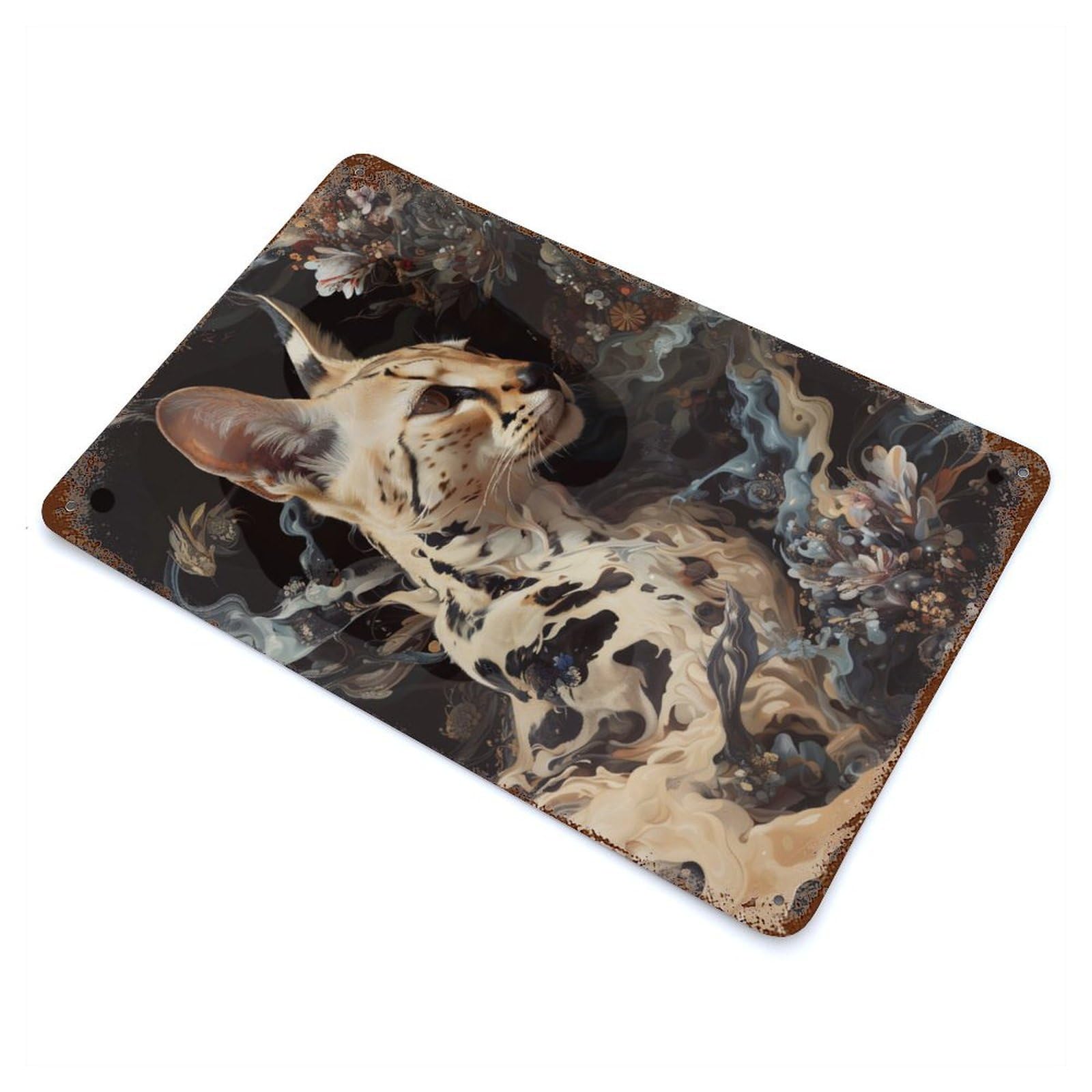 Serval Whimsy Weathered Tin Sign 11.8"x7.9", Novelty Wall Decor for Garage, Pub Or Kitchen