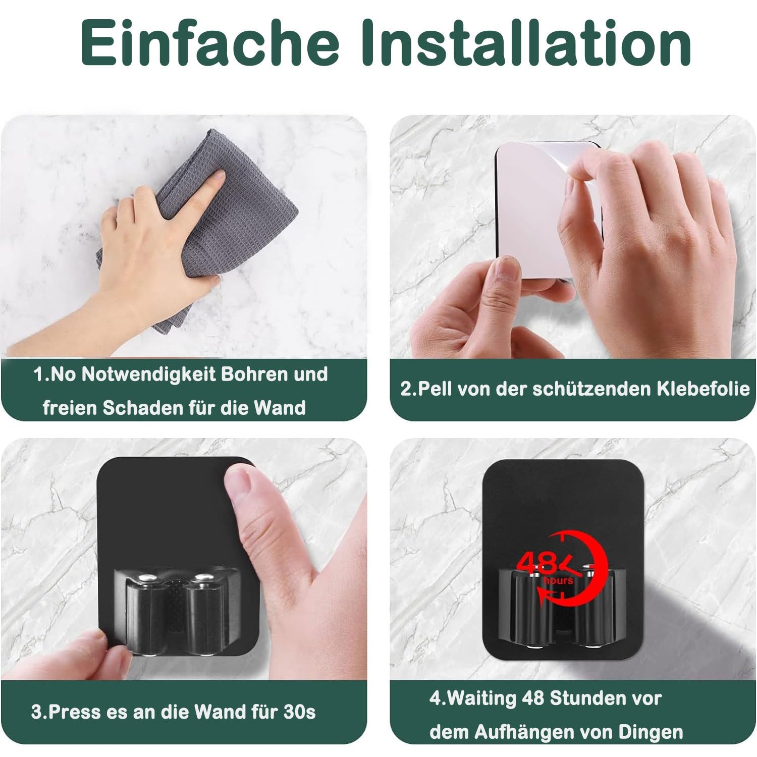 4 Stück Besenhalterung Wand, Selbstklebend Besenhalter Gerätehalter Wandhalterung, Gartengerätehalter Ohne Bohren Besen, Wand Organizer für Küche Zuhause Badezimmer Garage