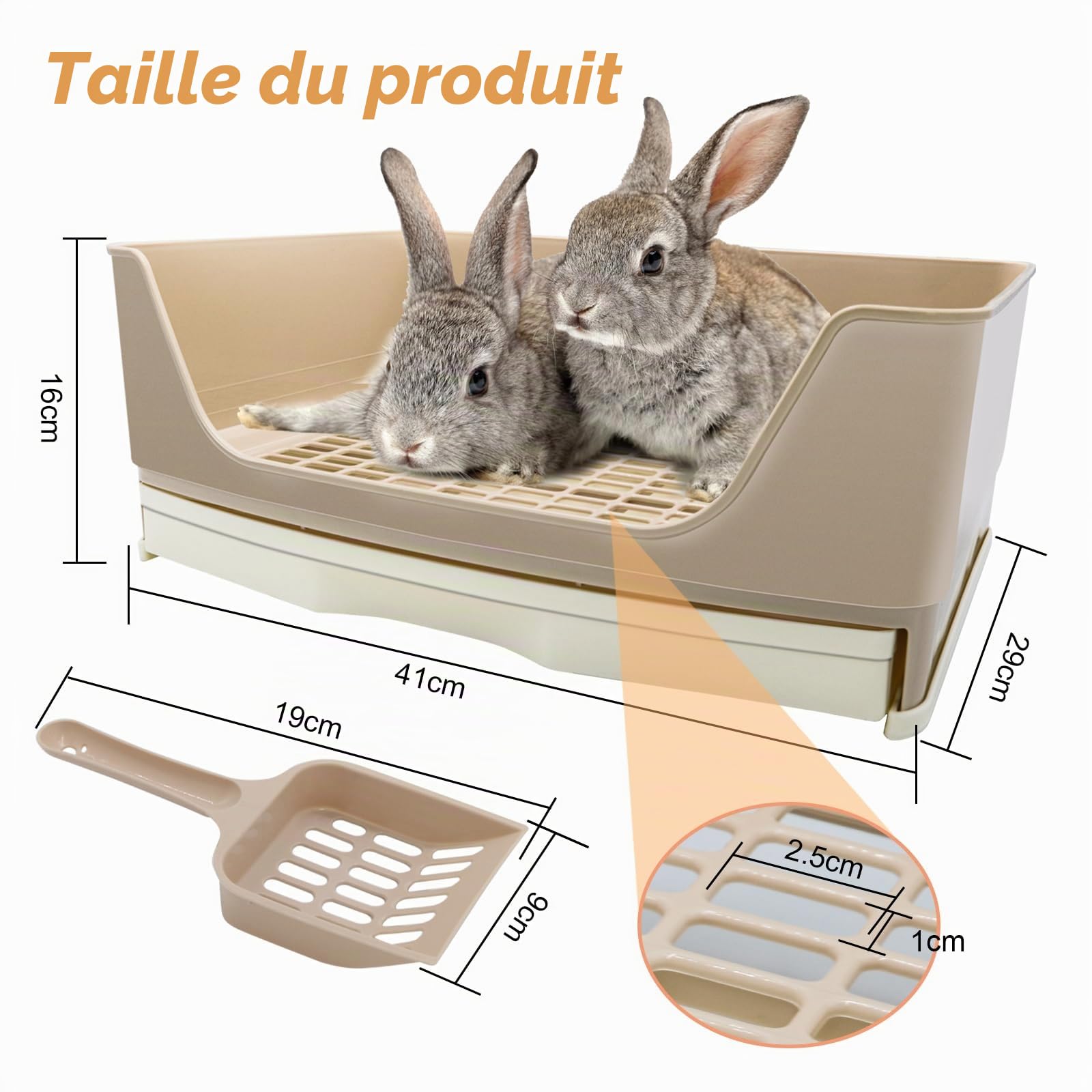 Grande toilette pour lapin avec tiroir amovible bac à litière d'angle pelle durable pour petits animaux lapins cochons d'Inde