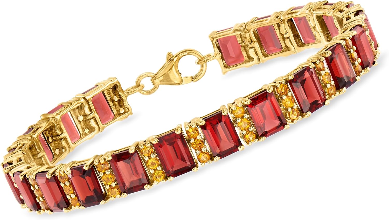 Ross-Simons 25.00 ct. t.w. Garnet Bracelet With 2.00 ct. t.w. Citrines in 18kt Gold Over Sterling