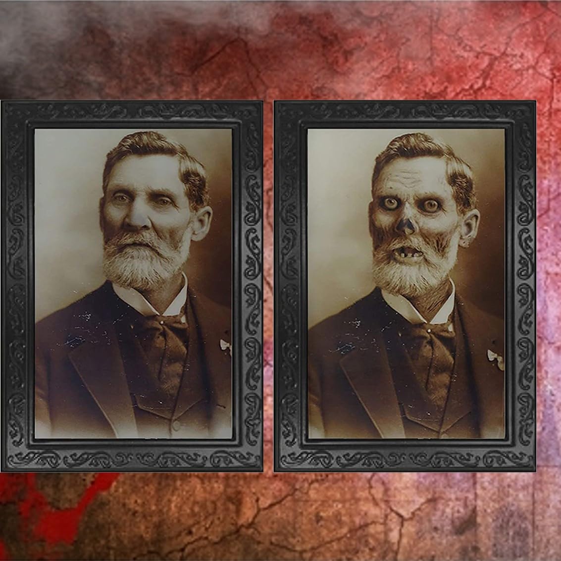 4 Pièces Halloween Decoration Effrayante de Portrait Interieur Visage Changeant 3D D'Horreur Cadre Photo Murale Hantée pour la Maison(38x25Cm