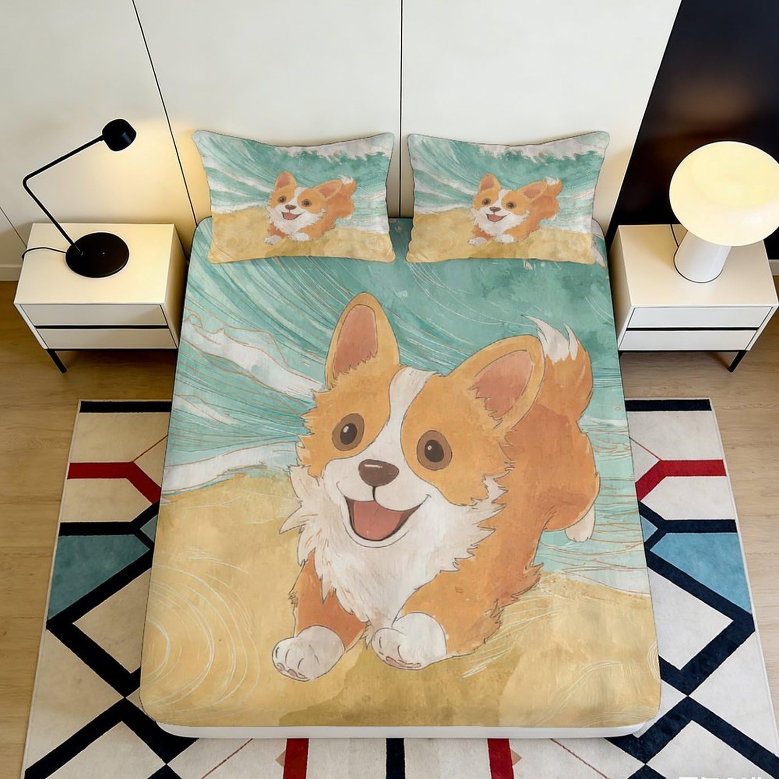 Jqzkxnhpbr Style-7 3D Printed Corgi Beach Fitted Sheet Microfiber Soft Mattress Cover For Bedroom Guest Room Dorm Decor Easy Care 90X200x25cm
