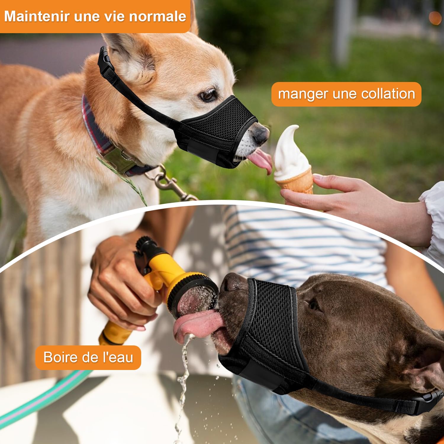 LATRAT Museliere pour Chiens, Muselière en Nylon Réglable, Souple Boucle Maille Tissu, Respirante, empêche de Manger, de Mordre et de AboieMent, Noir L