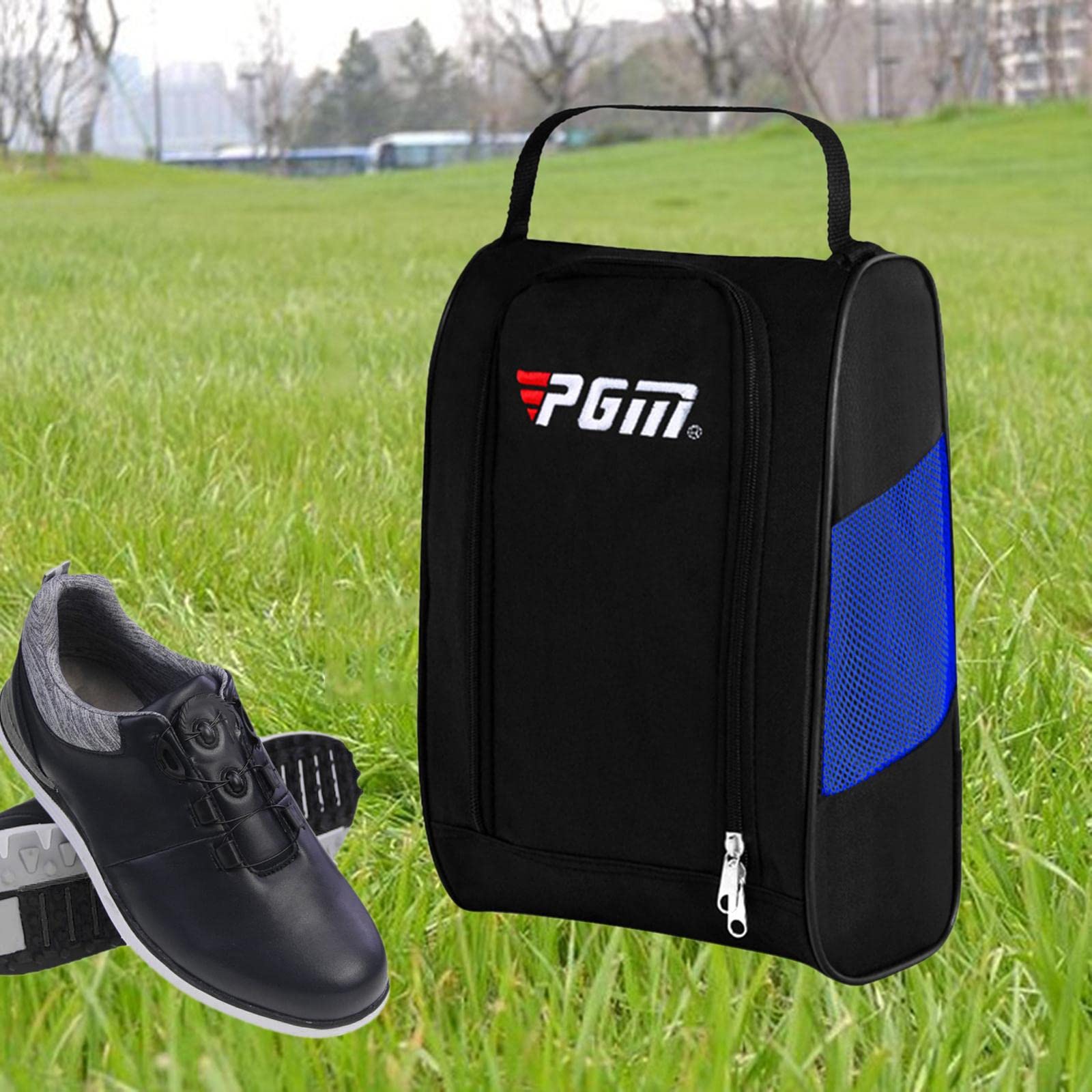Zapatos de golf Bolsa Cremallera Deportes Nylon Bolsa Organizador Zapato Negro Azul, 3 Set (Black Blue), 22x13x32.5 cm