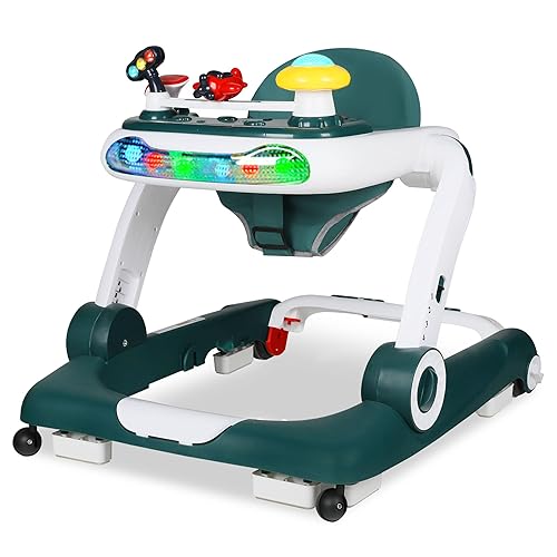 Andador de bebé 6 en 1, centro de actividades para bebés, mecedora con velocidad de altura ajustable, asiento de aprendizaje y caminar detrás,