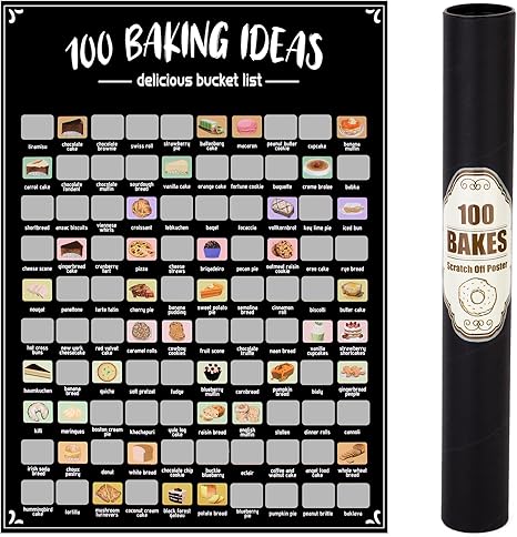 EIHFHIE 100 Bakes Scratch Off Poster, Baking Bucket List Scratch Off Poster, Personalised Baking Gifts for Women Who Love to Bake, Fun Christmas Gifts for Bakers, Foodie Gift, Meal Planners