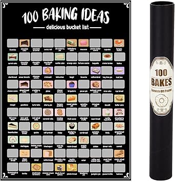 EIHFHIE 100 Bakes Scratch Off Poster, Baking Bucket List Scratch Off Poster, Personalised Baking Gifts for Women Who Love to Bake, Fun Christmas Gifts for Bakers, Foodie Gift, Meal Planners