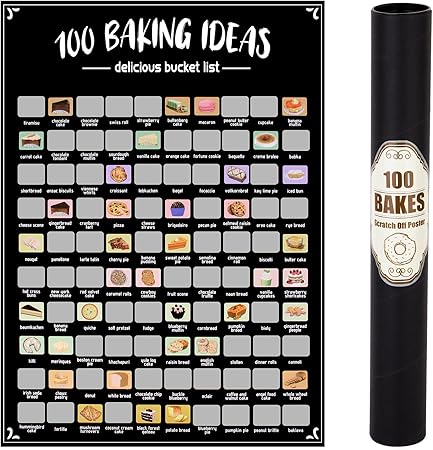 EIHFHIE 100 Bakes Scratch Off Poster, Baking Bucket List Scratch Off Poster, Personalised Baking Gifts for Women Who Love to Bake, Fun Christmas Gifts for Bakers, Foodie Gift, Meal Planners