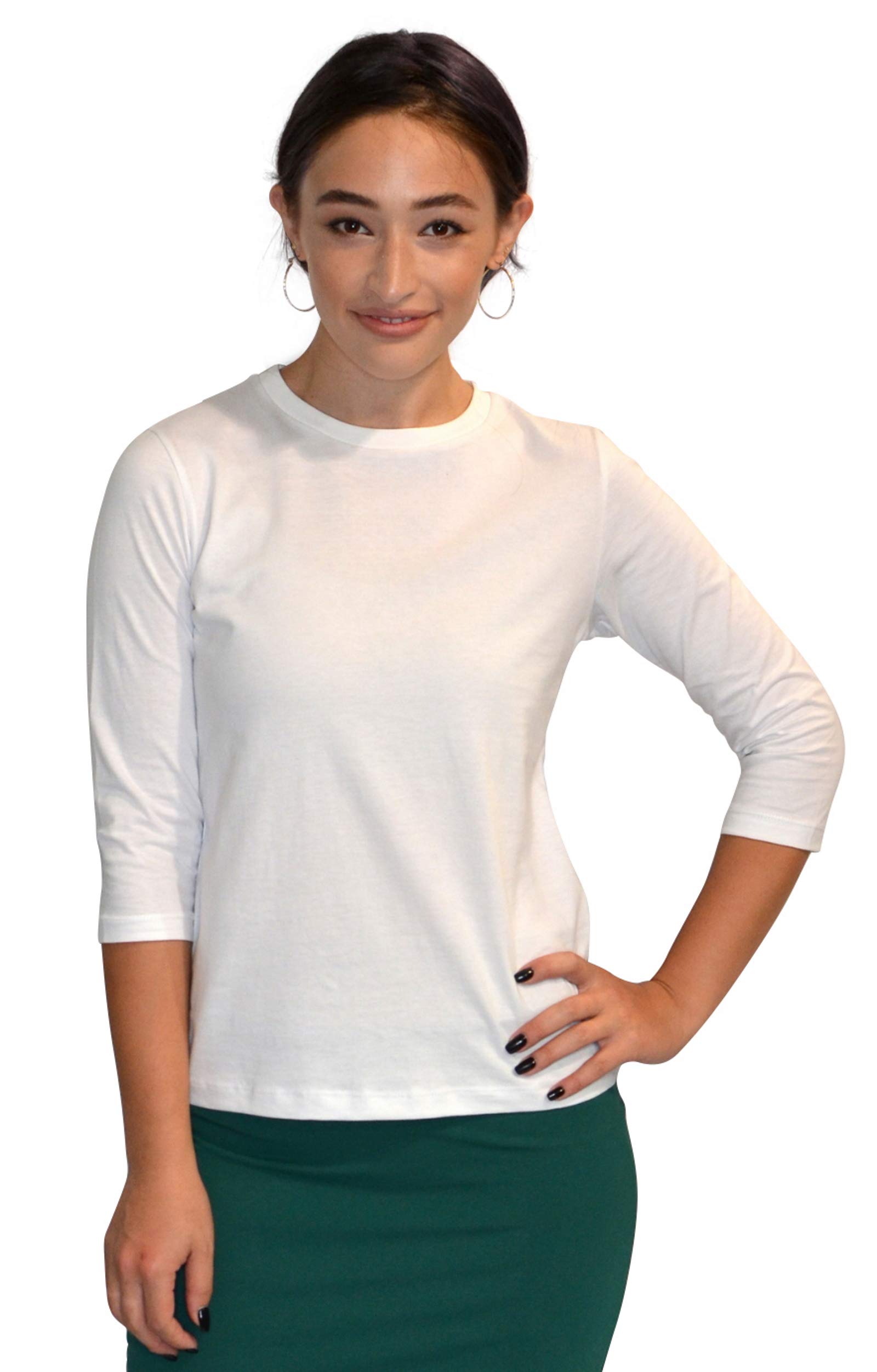 Kosher CasualWomen's Modest 3-4 Sleeve 100% Cotton Tee Shirt Top