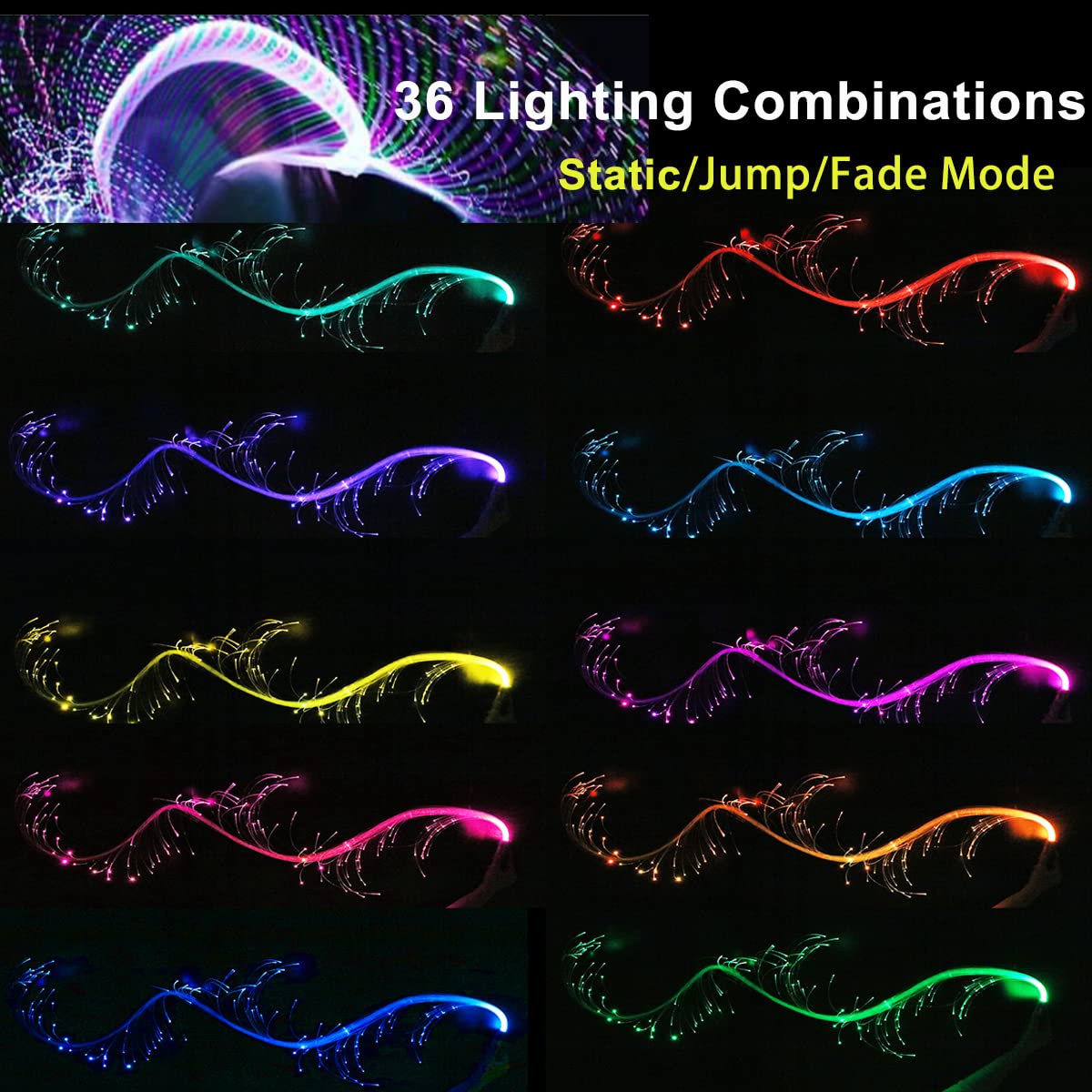 Fiber Optic Dance Whip Rechargeable, AZIMOM Space Whip 6ft 360° Swivel 36Mode Pixel Flow Whip Rave Toy Light Up Whip for Party Dancing EDM Music Festival Show