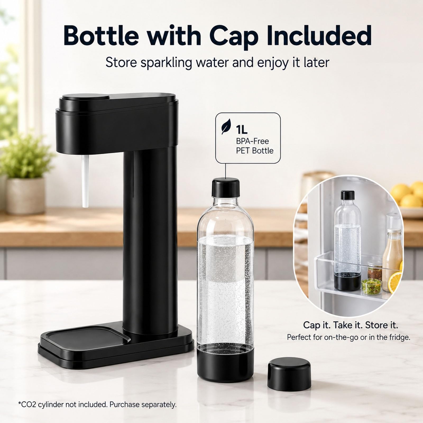 Máquina Para Hacer Agua Con Gas Y Refrescos Con Botella Reutilizable De 1 L | Máquina De Agua Con Gas Casera Y Fácil De Usar Para Bebidas, Sin Electricidad, Carbonatadora Para Encimera De Cocina(White)