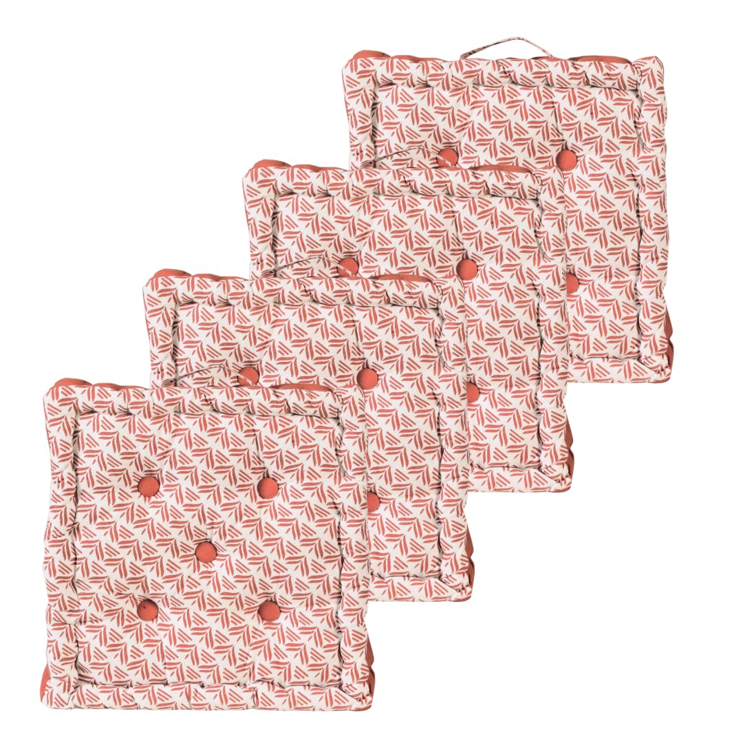 ATOUT CIEL Set di 4 cuscini da pavimento 40 x 40 cm con manico a contrasto, in terracotta stampato/tinta unita