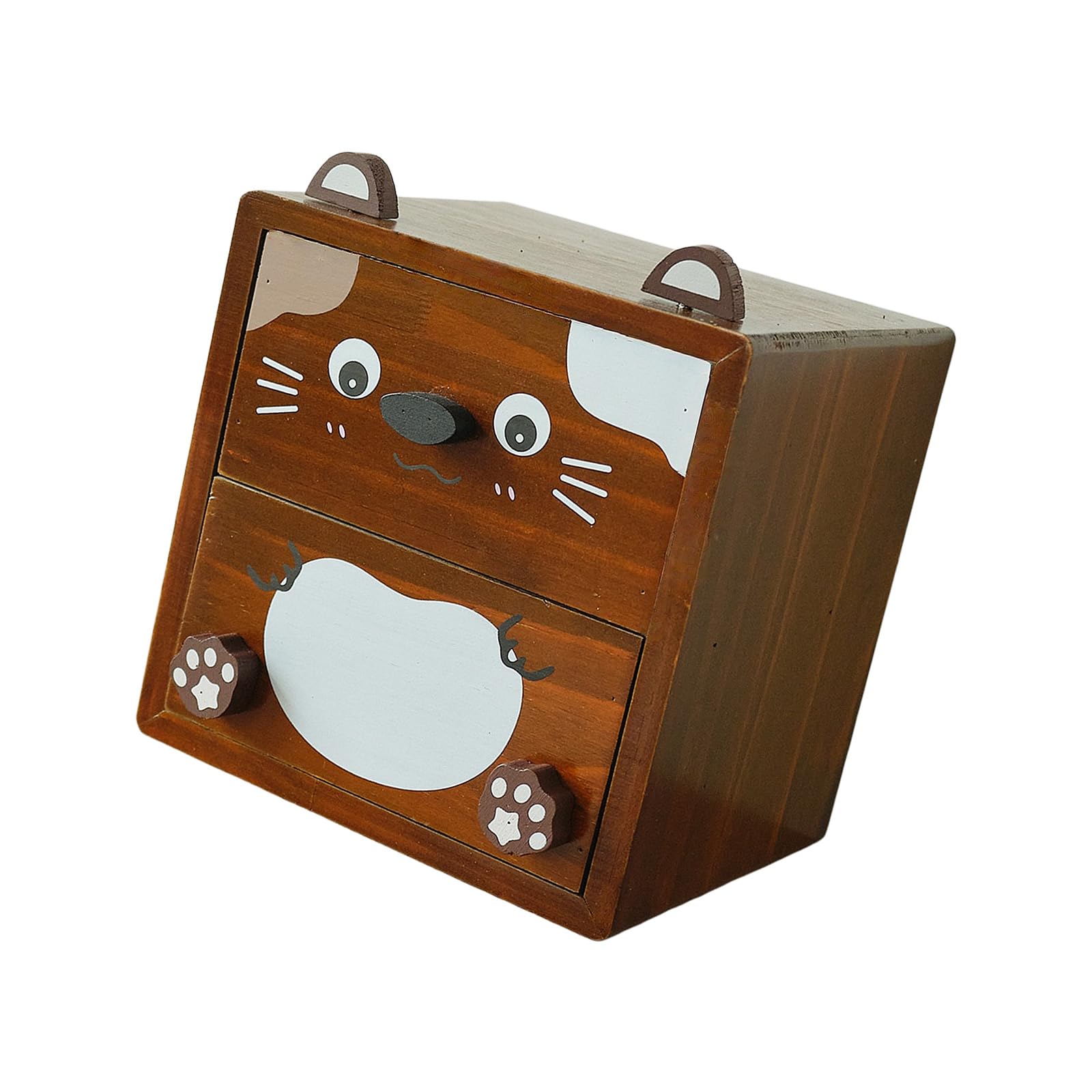 HZGFNBZ Artistic Cartoon Theme Wooden Desk Tray with Partitioned Drawers for Pencils and Clips Desktop Storage Box Desk Organizers