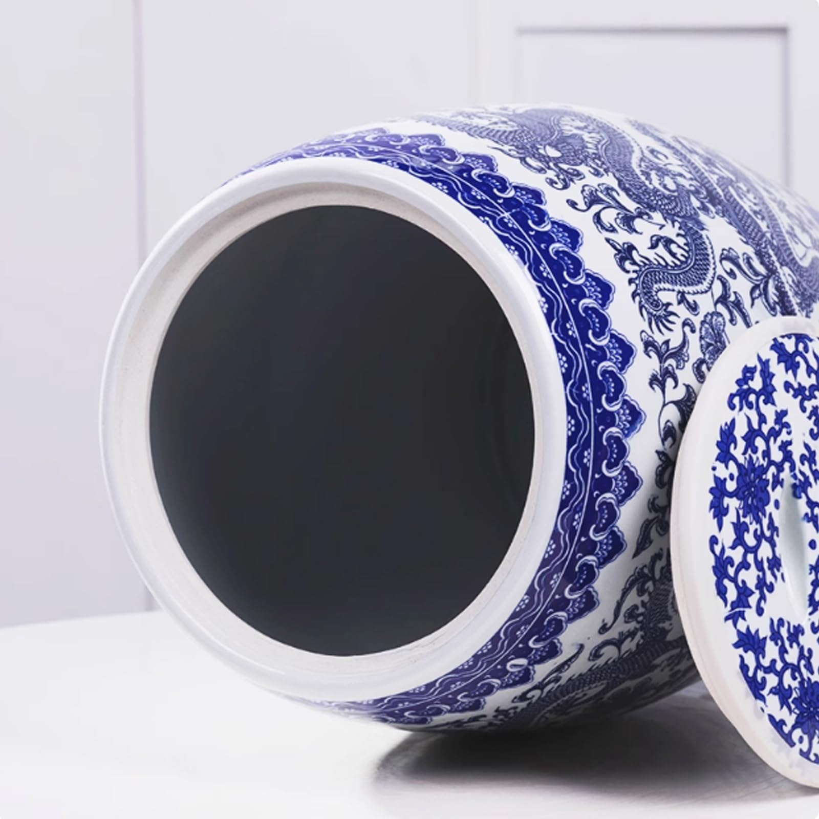 Barattolo cinese Barattolo per la conservazione del riso con coperchio la conservazione degli alimenti in ceramica Cilindro per il riso in ceramica Barattolo cinese sigillato di grande capacità(15kg)