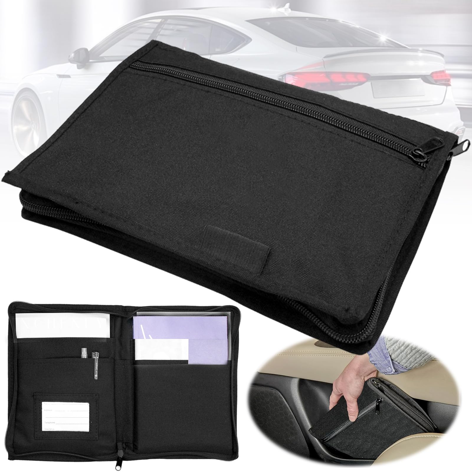 WiDream Carpeta De Coche, Organizador De Guantera, Bolsa De Almacenamiento Para Guantera De Coche, Funda Para Documentos De Vehículoscon Múltiples Compartimentos