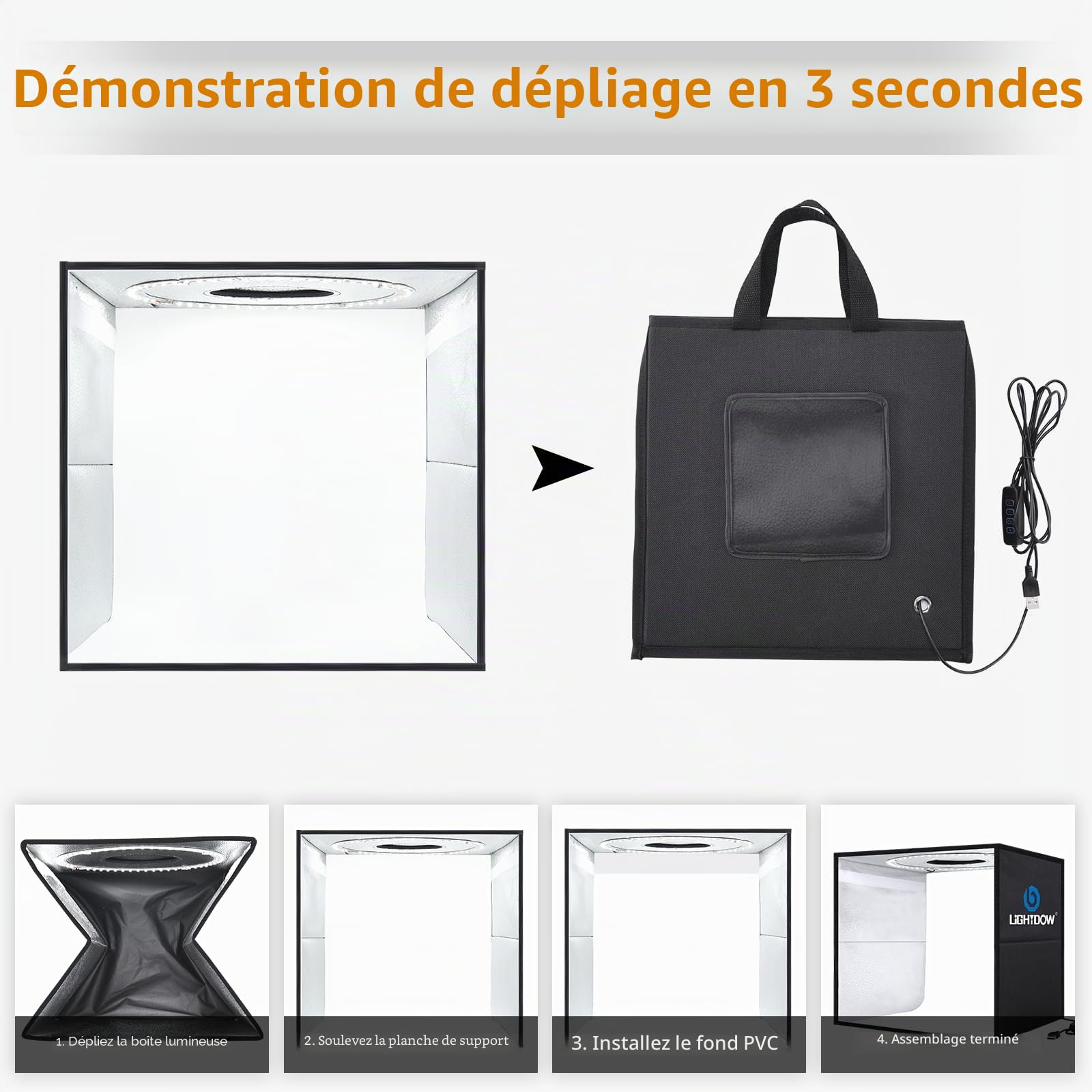 Lightdow Boîte à lumière pour photographie, 30 cm x 30,5 cm, mini tente de prise de vue portable avec 120 lumières LED à intensité variable et 6 toiles de fond, boîte photo pour petits produits