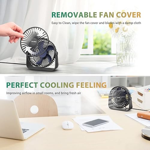 Miniatura 6 de FARADAY Ventiladores de escritorio USB de 5 pulgadas, ventiladores de mesa portátiles con rotación de cabeza de 360, pequeño ventilador de