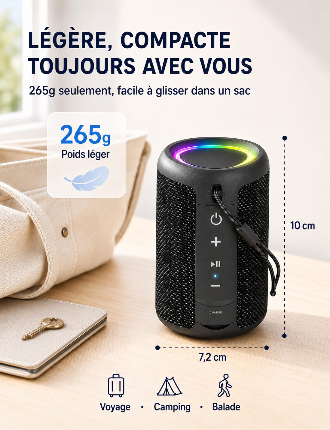Enceinte Bluetooth Portable 15W Bluetooth 5.3 15H Autonomie Mini Haut-Parleur sans Fil TWS IPX5 Étanche