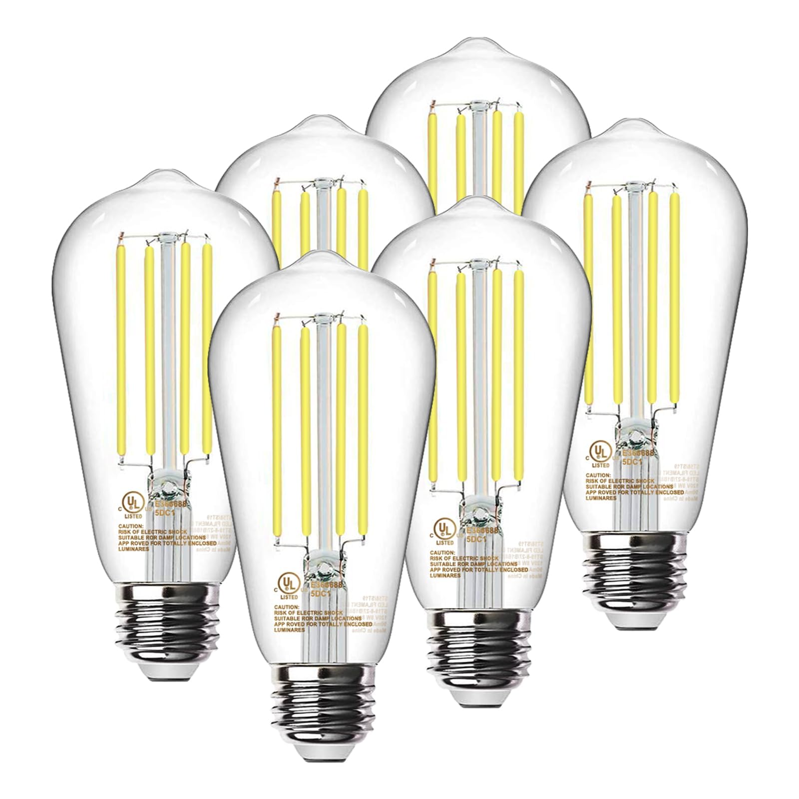 TJOY 6 Pack E26 Base Vintage LED Edison Light Bulbs, 60W Equivalent Dimmable, 4000K Natural White, 8W ST58 LED Filament Bulbs, 800Lumens, CRI80+, Antique Glass Style for Home, Bedroom, Farmhouse