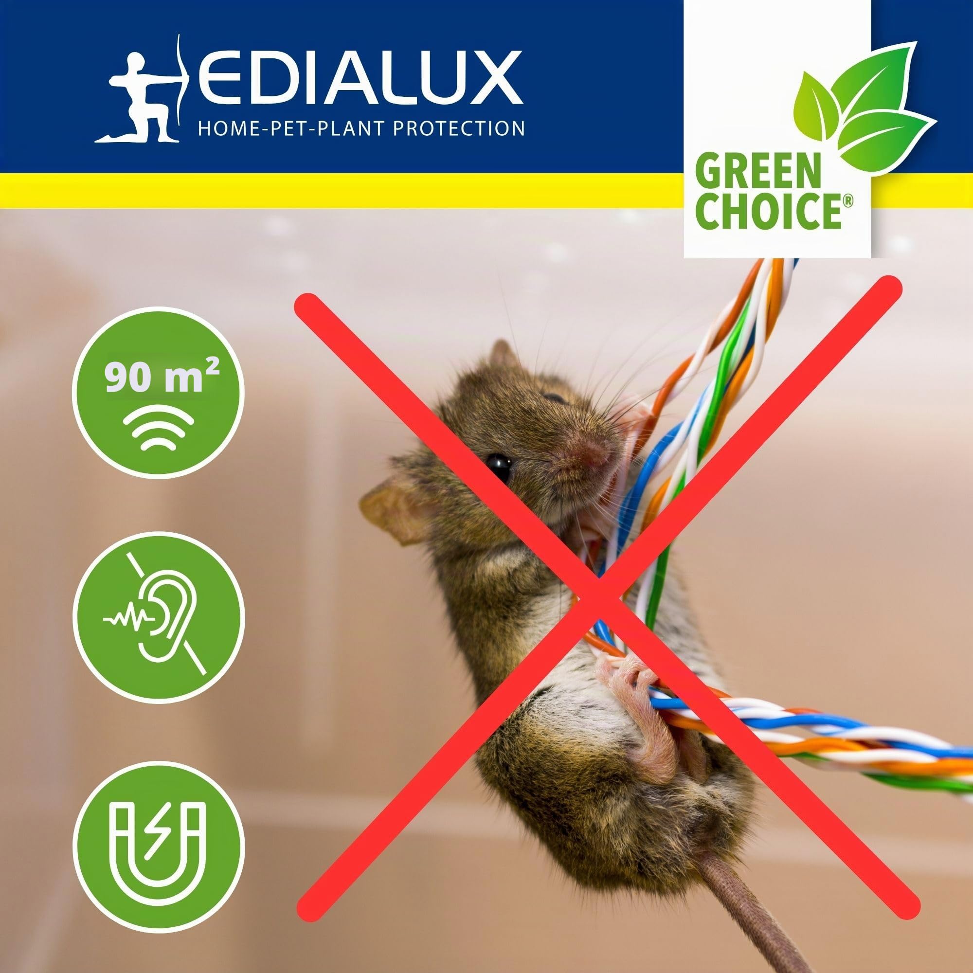 Edialux Répulsif ultrasons Souris et Rats Lot de 3 pour IntéRieur, Ondes sonores Anti rongeurs, Solution sans Danger pour Animaux, Chaque Appareil Couvre 90 m2