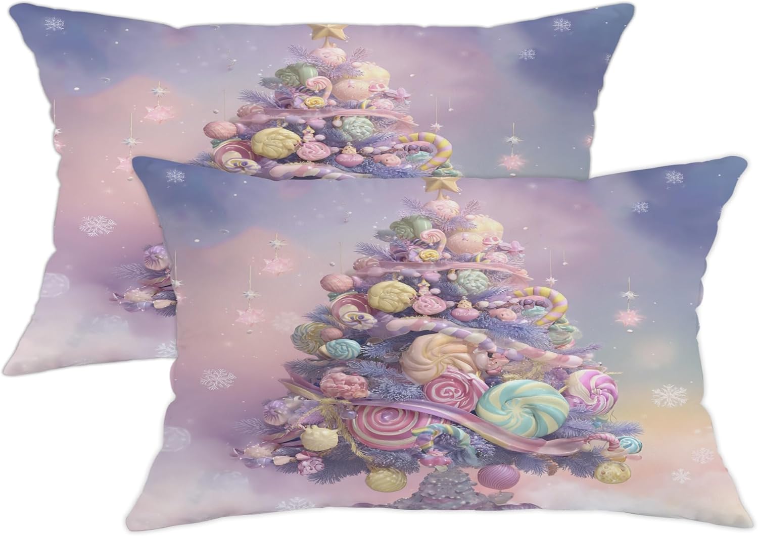 Christmas Throw Pillow Covers Set of 2, Pastel Colorful Candy Tree Decorative Cushion Covers for Holiday Home Sofa Bed Couch 28x28 Inch
