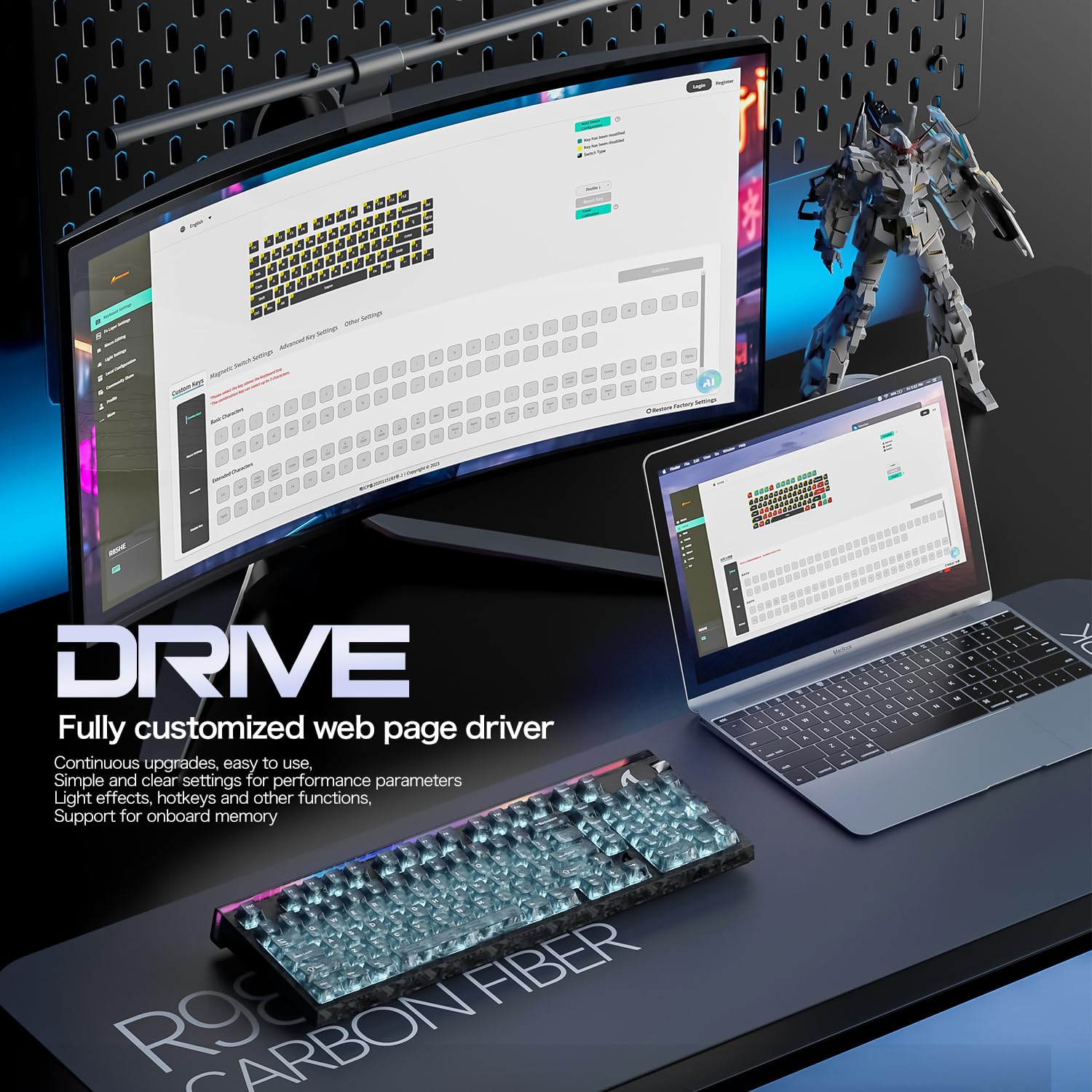 ATTACK SHARK R98 HE Clavier de jeu filaire à effet Hall 8000 Hz, déclenchement rapide de 0,005 mm, disposition à 98 %, actionnement réglable, commutateurs magnétiques remplaçables à chaud, pilote Web