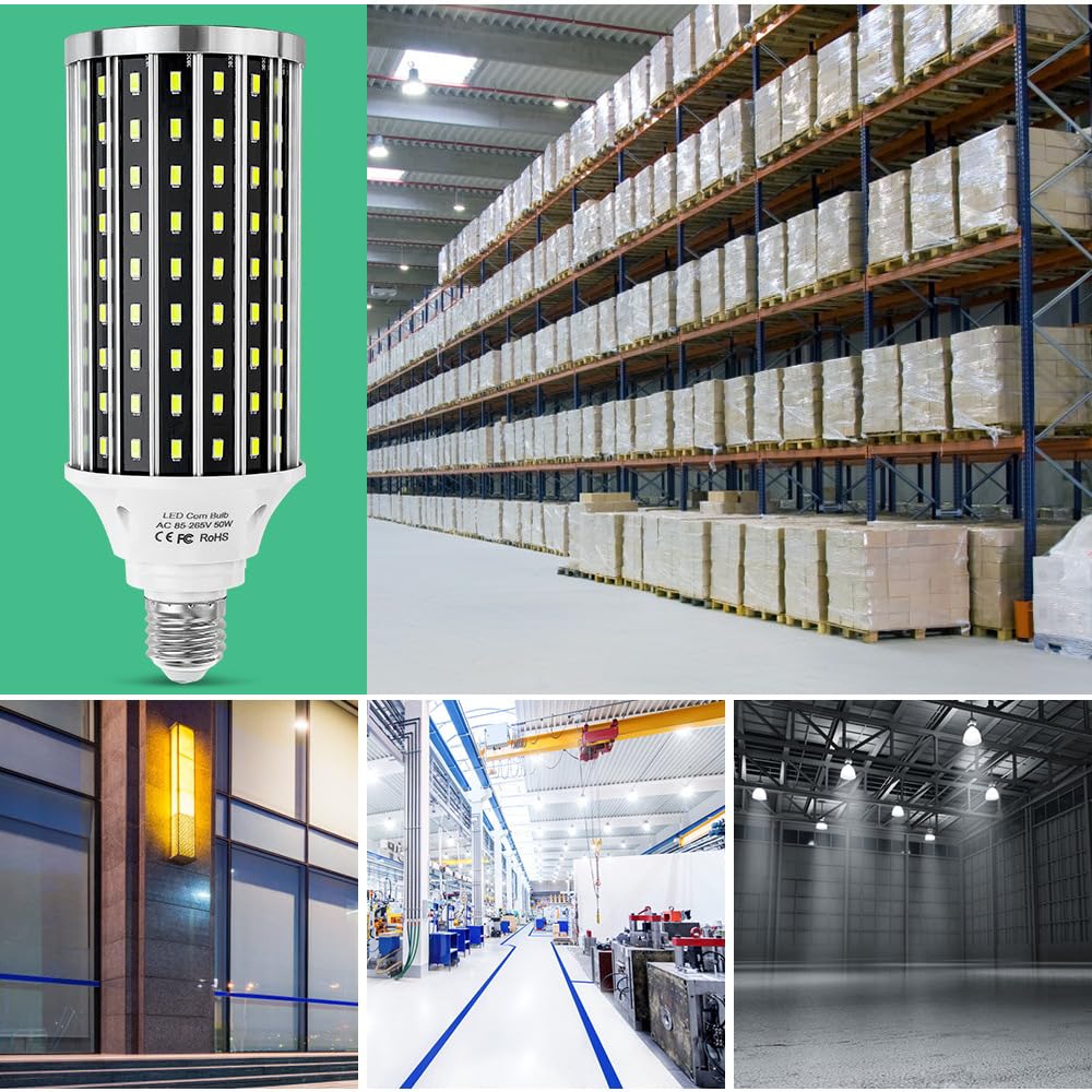 Paquete de 2/5 Bombillas Led Superbrillantes de Maíz de Alta Potencia, 50 W, Ventilador de Iluminación, Luz de Maíz, Lámpara de Maíz Luminosa de 360 ​​Grados, Bombilla Led para Iluminación d