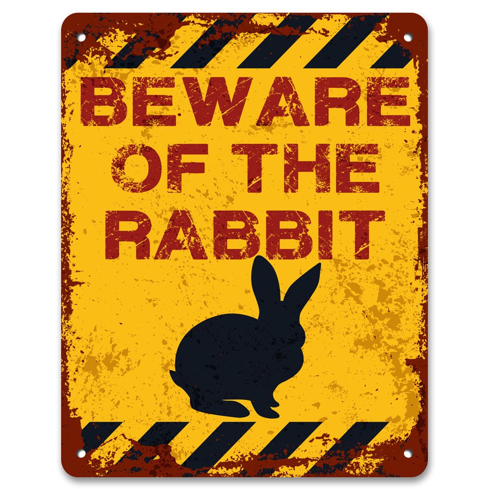 Print Crafted - Beware Of The Rabbit | Vintage Metal Garden Warning Sign
