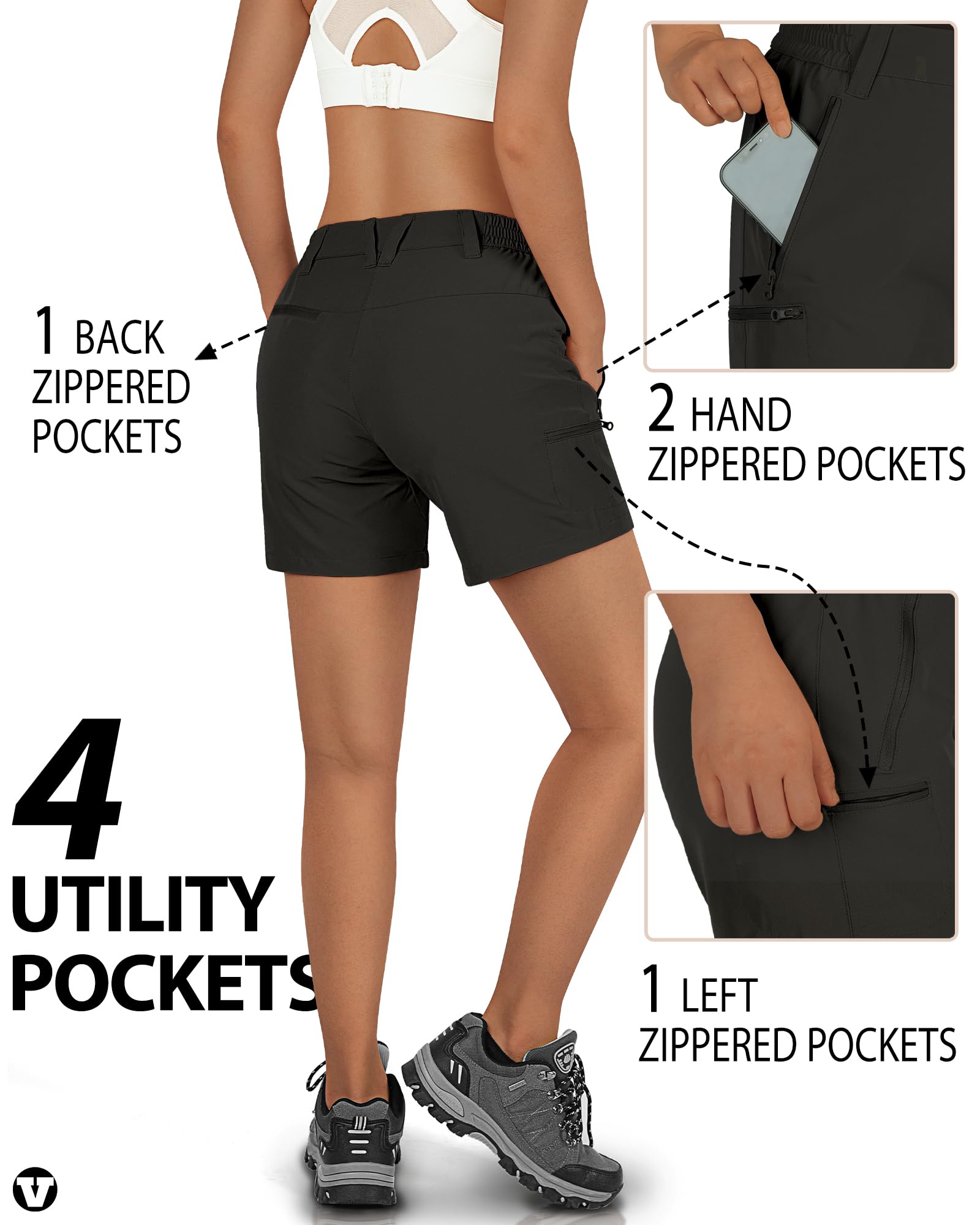 Outdoor Ventures Pantalones cortos para mujer UPF50+ con protección UV, pantalones cortos de senderismo para verano, ligeros, elásticos, de secado rápido, pantalones de senderismo