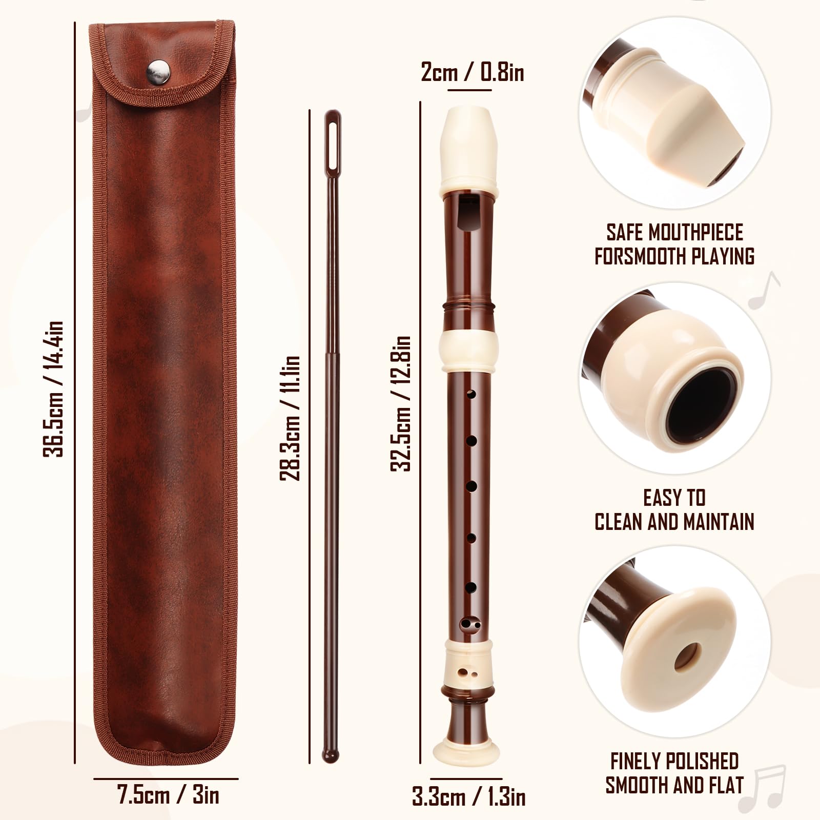 Wooden Recorder 8 Holes German Fingering Soprano Recorder Adults Children Learning Recorder for Beginners with Leather Protect Storage Bag Made of Wood - Image 2