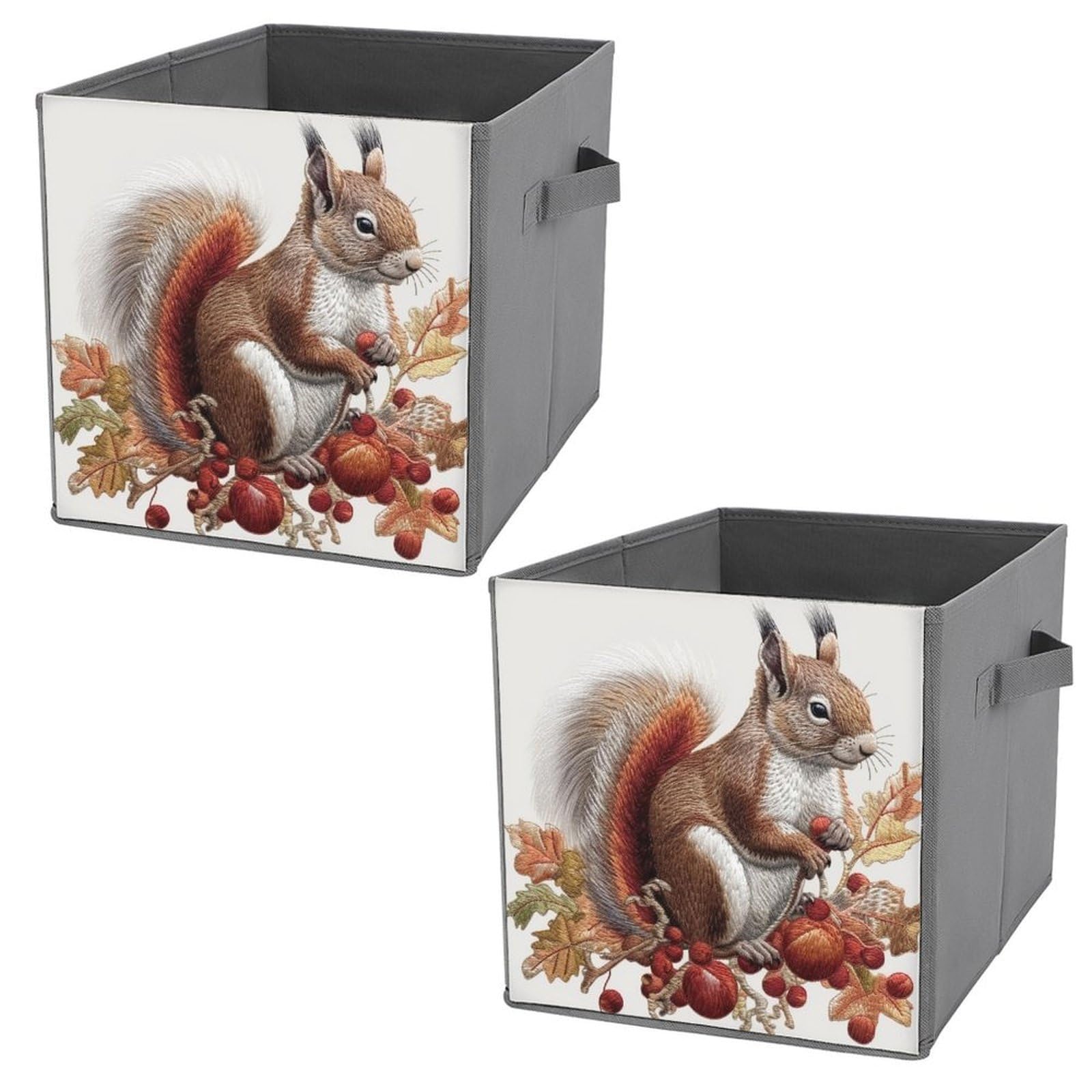 NONHAI Collapsible Storage Bins with Dual Handles Fabric Storage Basket Foldable Cubes Organizer Baskets Leaves And Squirrel Storage Boxes for Organizing Clothing Cube Storage Organizer Bins