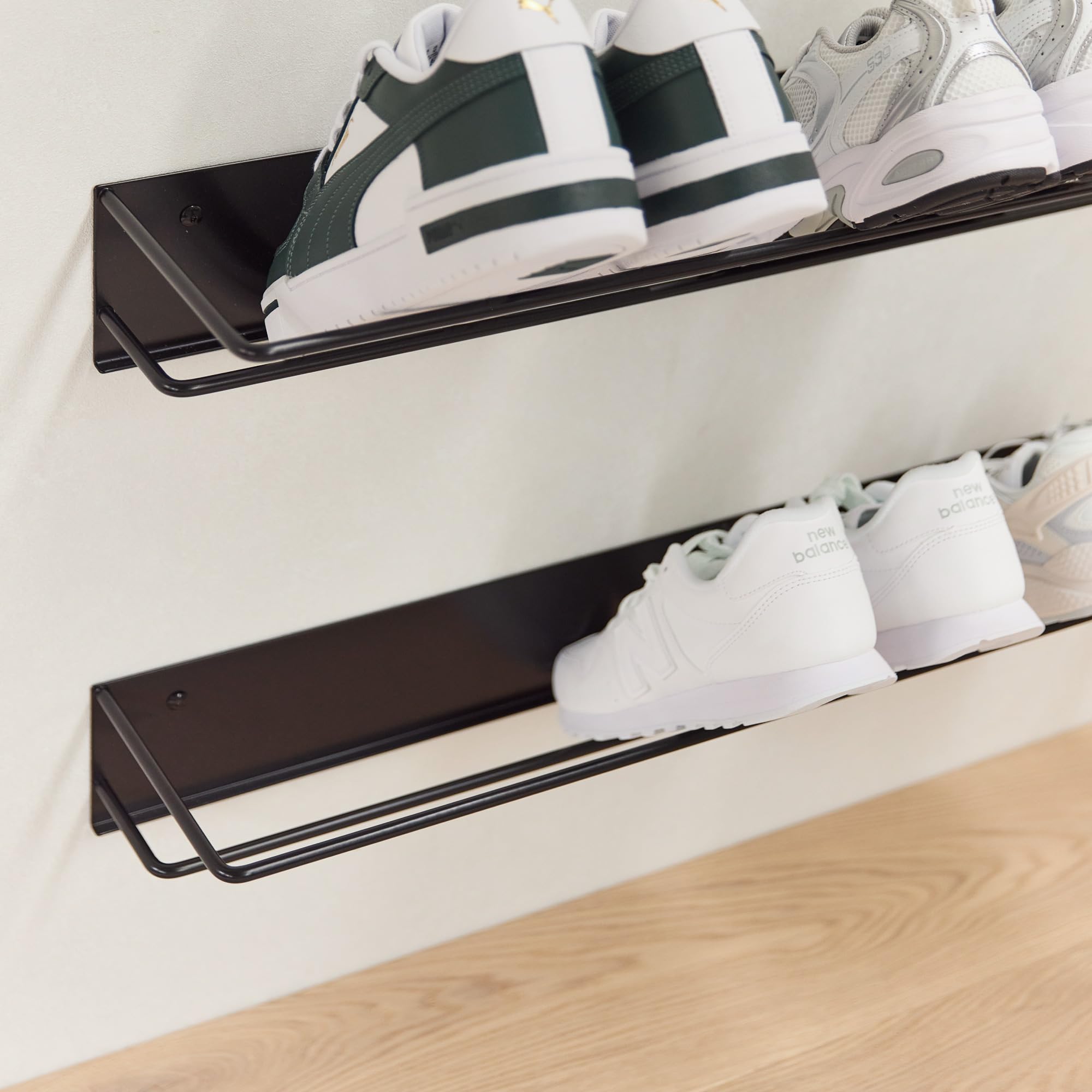 Elegantes Schuhregal Metall (Graphitschwarz 2er Set, 80cm) „INN“ – Moderne Schuhaufbewahrung Schuhablage im eleganten Look – hochwertiger Schuhorganizer stabil und robust – in Österreich produziert